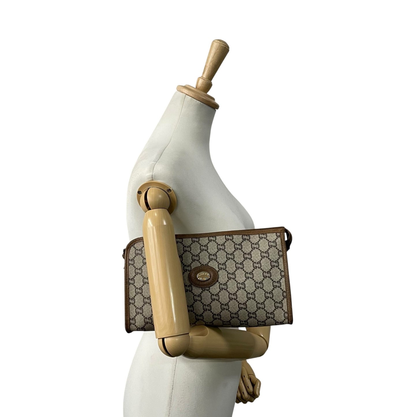 GUCCI グッチ GGプラス グッチプラス クラッチバッグ セカンドバッグ グレー ベージュ PVC レザー ゴールド金具 オールドグッチ ヴィンテージ メンズ レディース K11