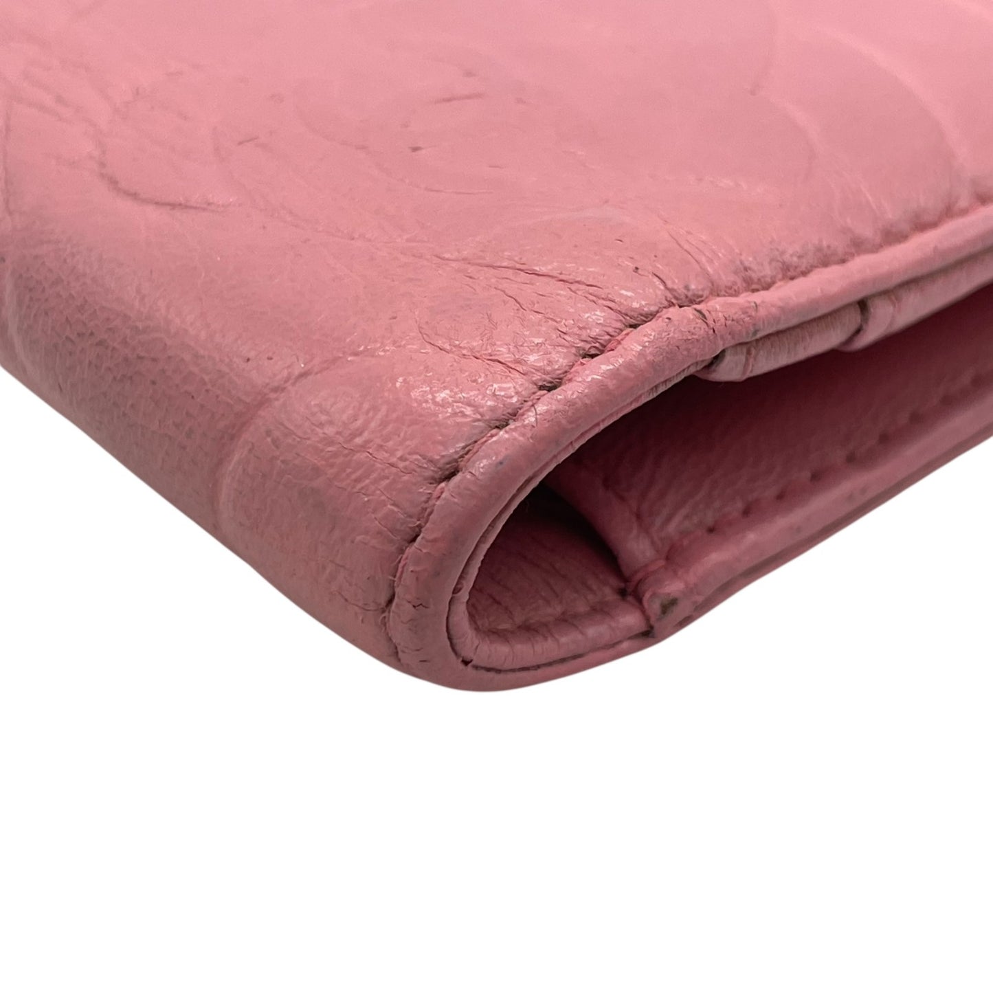 シャネル CHANEL カメリア ラムスキン 長財布 ウォレット ピンク ココマーク シルバー エンボス レディース W4