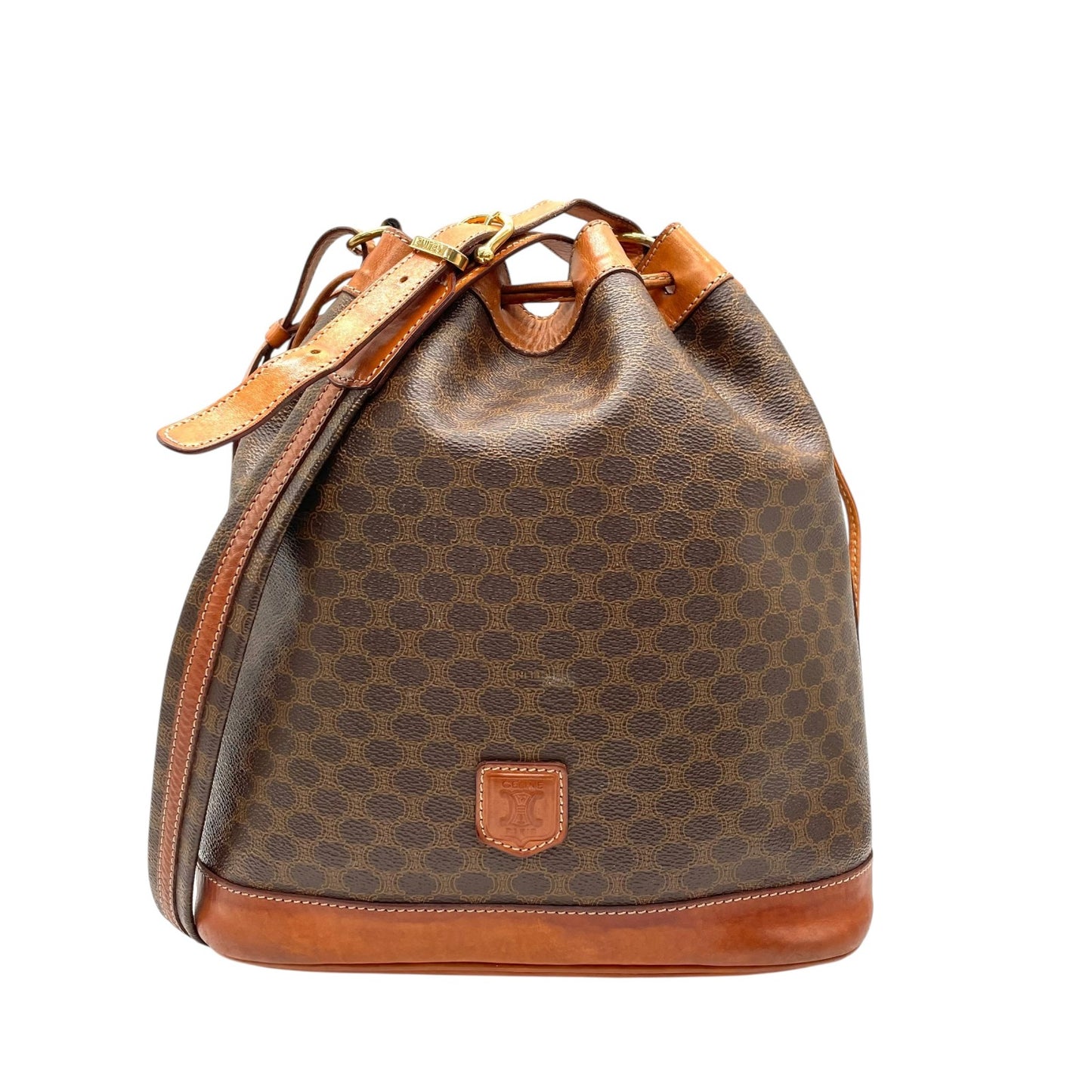 CELINE オールドセリーヌ ショルダーバッグ トリオンフ 巾着 M90 マカダム柄 ヴィンテージ ゴールド金具 レディース K9