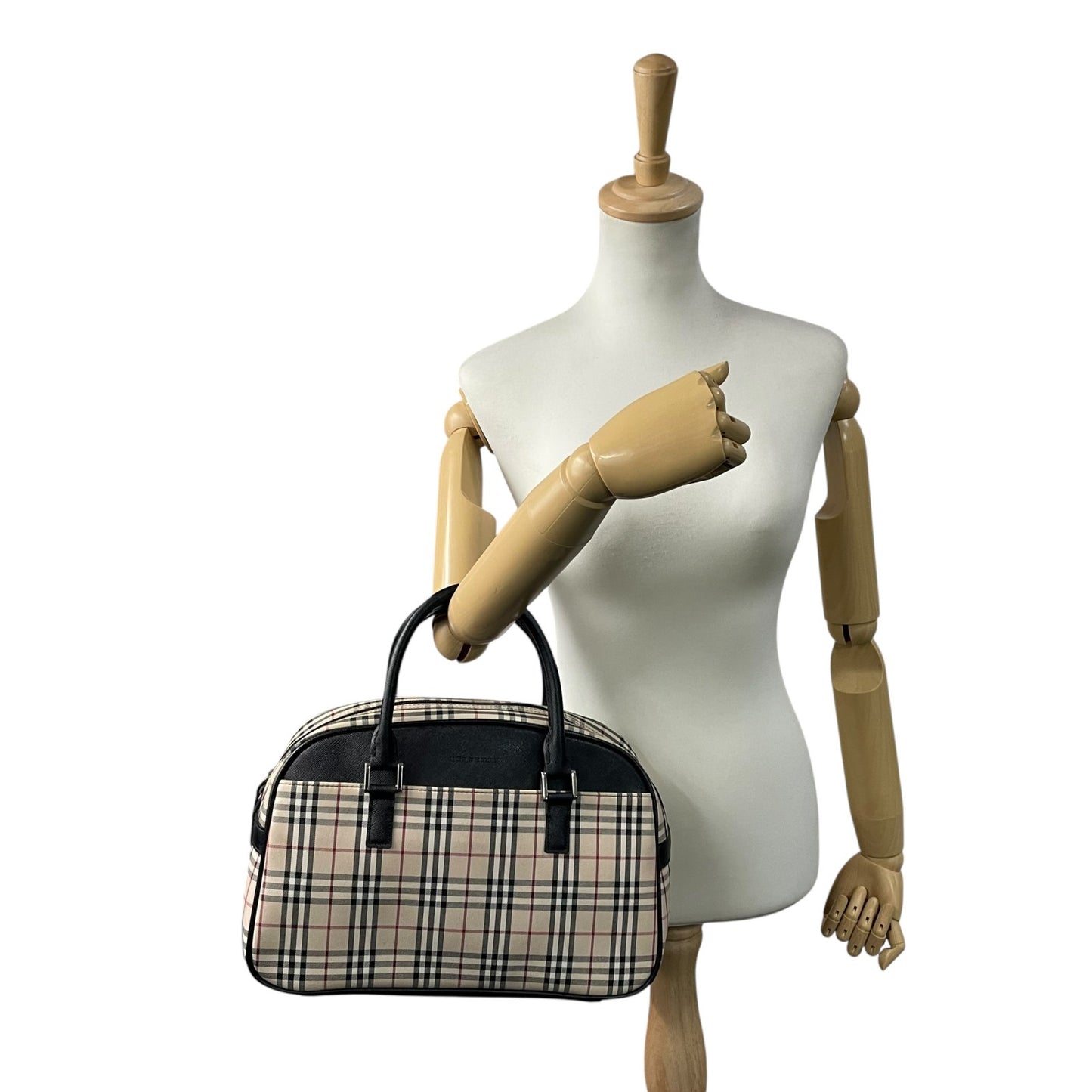 極美品 バーバリー Burberry ヴィンテージ ボストンバッグ ノバチェック 黒 ブラックレザー ハンドバッグ C