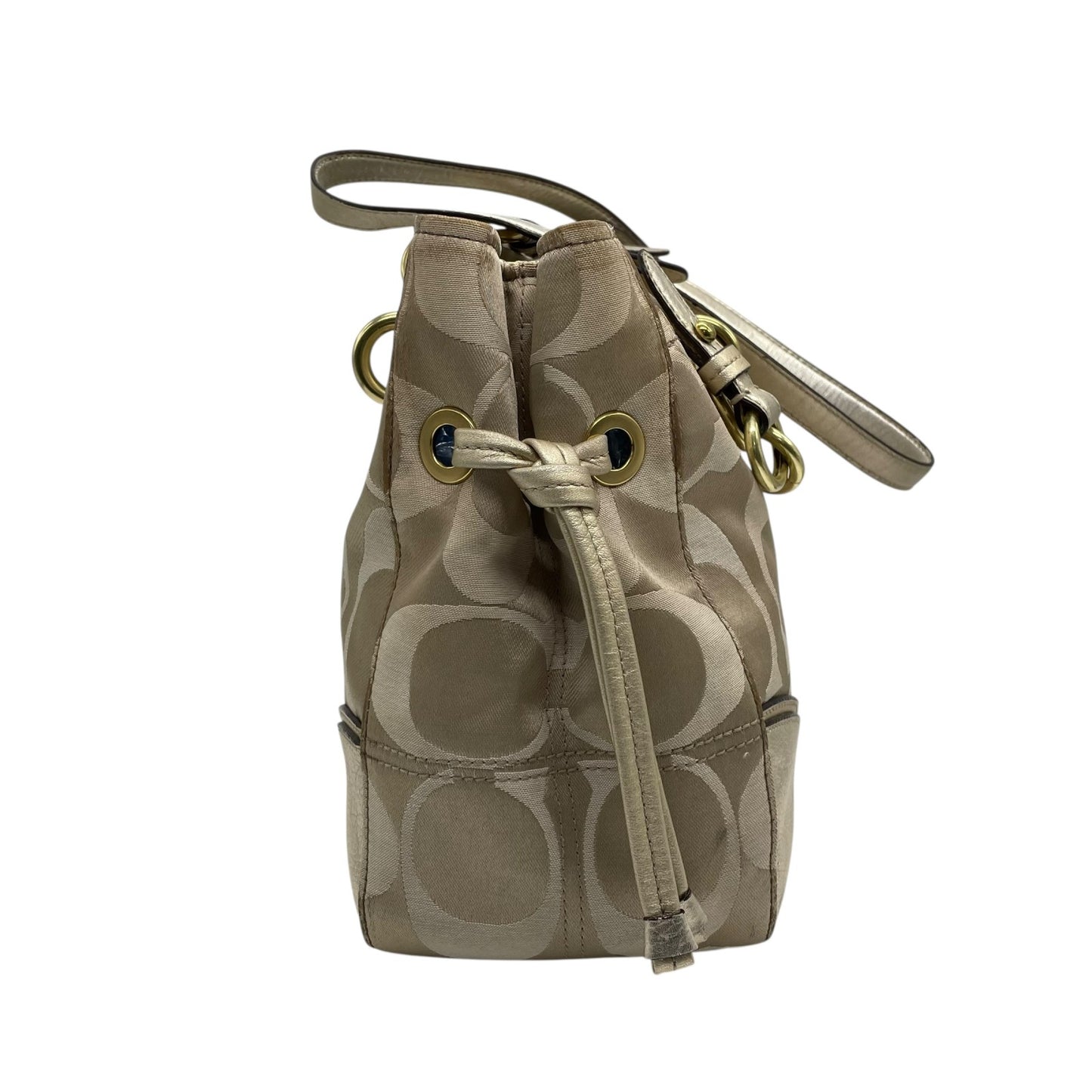 COACH コーチ トートバッグ ショルダーバッグ F16475 コレット シグネチャー キャリーオール サテン キャンバス レザー ベージュ ゴールド 肩掛け可 レディース E10