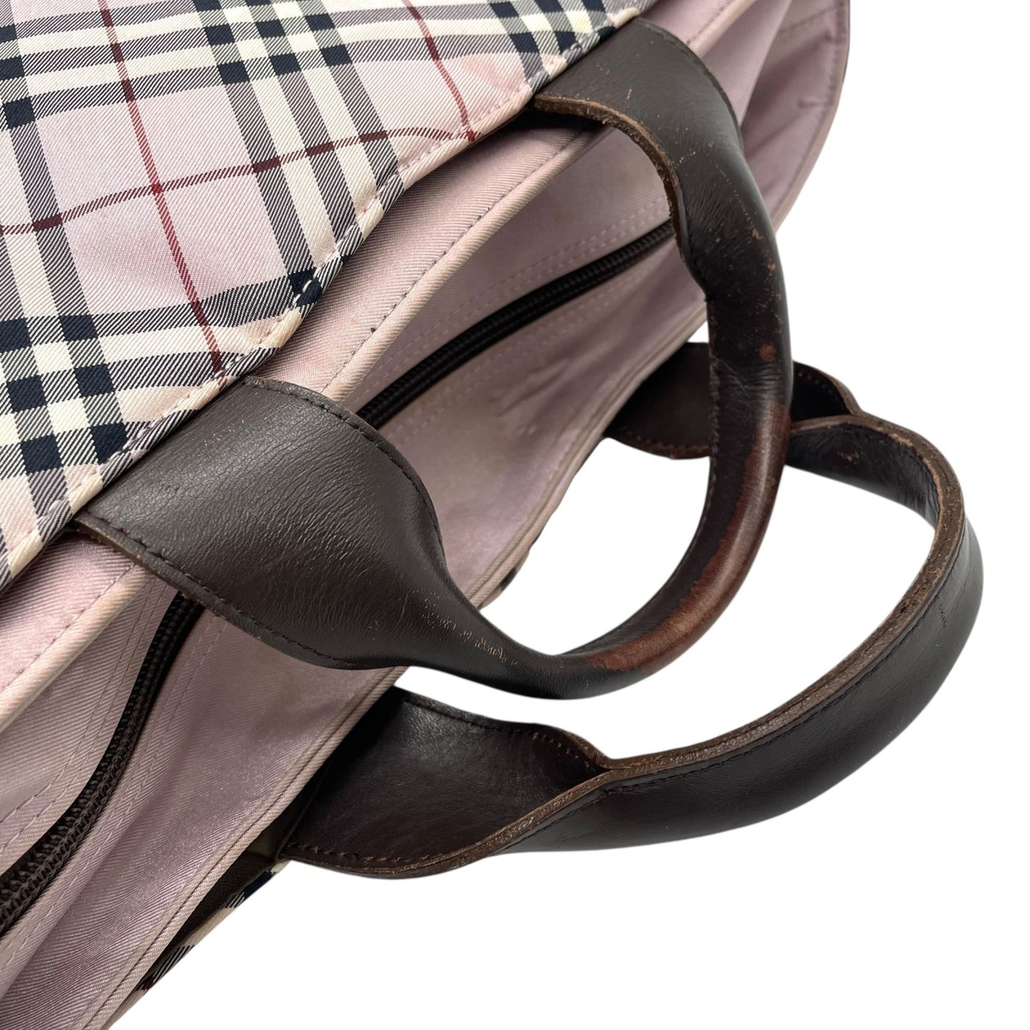 BURBERRY BLUE LABEL バーバリーブルーレーベル ハンドバッグ ノバチェック ピンク ブラウン シルバー金具 ナイロン レザー ファスナー開閉 ミニトート 手提げ ヴィンテージ レディース U9