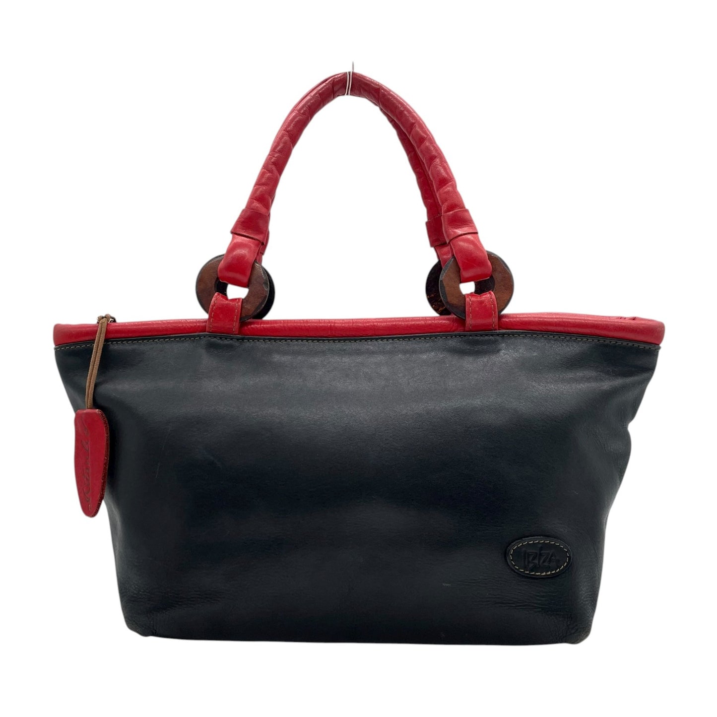 イビザ IBIZA レザーハンドバッグ バイカラー レッド×ブラック 赤 黒 木製リングデザイン レディース S68