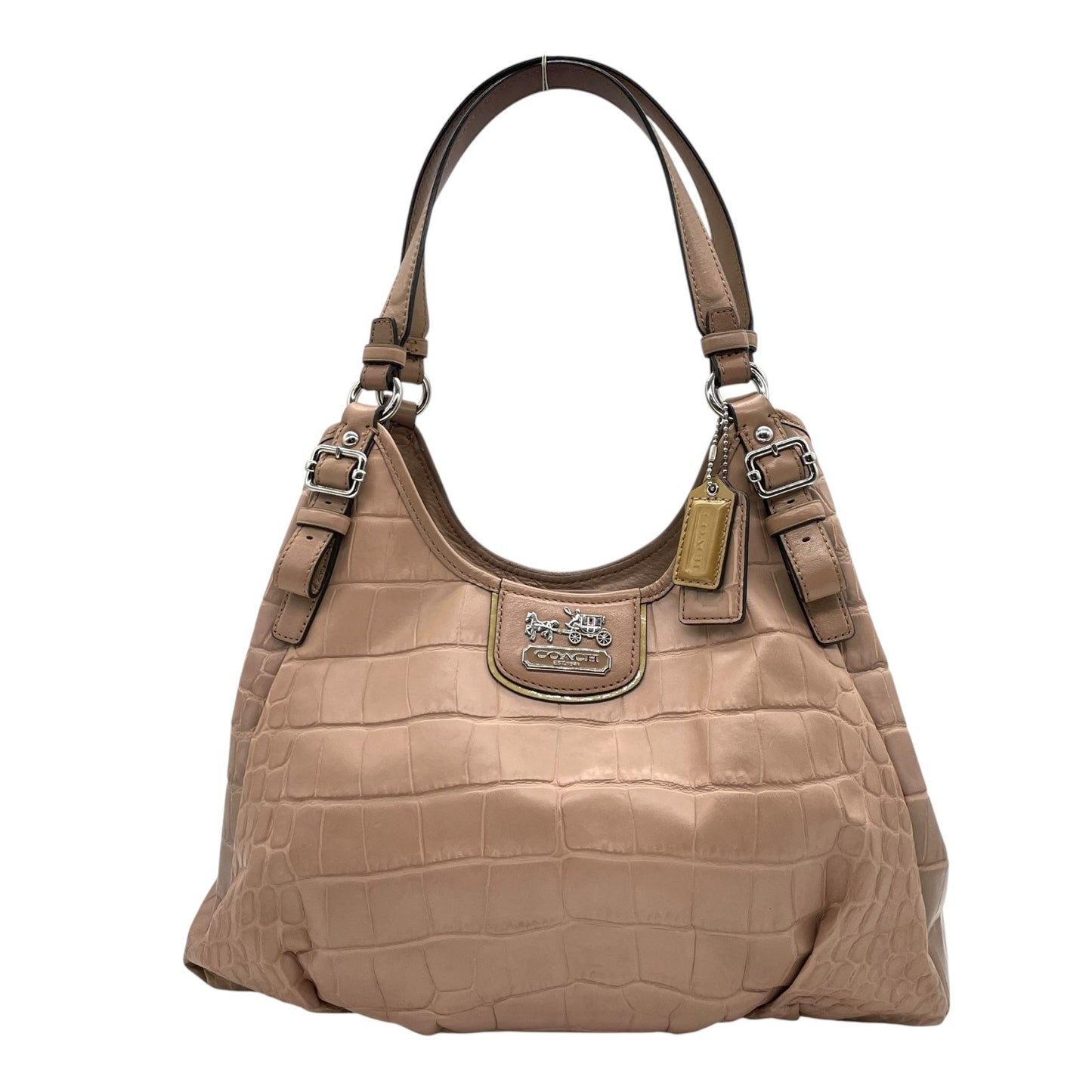 コーチ COACH ショルダーバッグ クロコ型押しレザー ベージュ シルバー金具 ホーボー トート T3