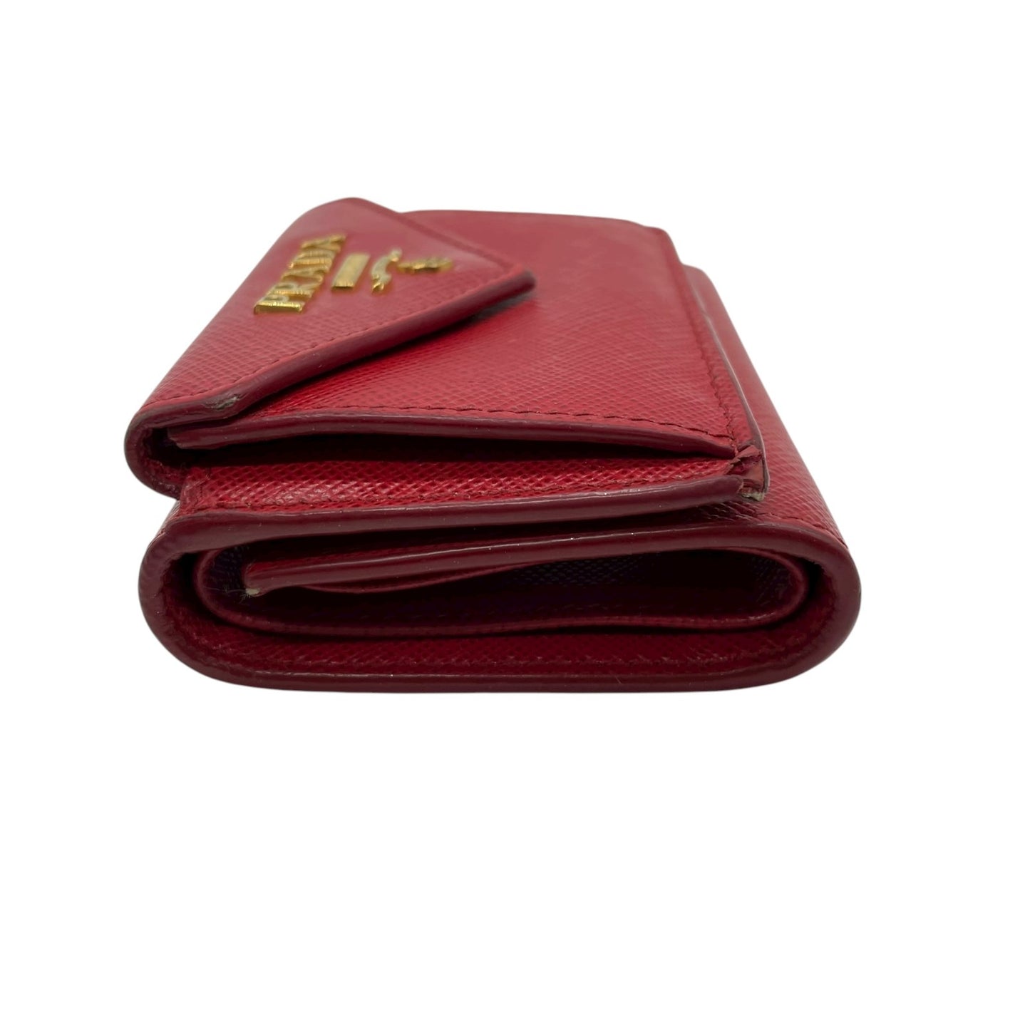 プラダ PRADA サフィアーノレザー 三つ折り財布 ミニウォレット 赤 レッド ゴールドロゴ コンパクトウォレット M5