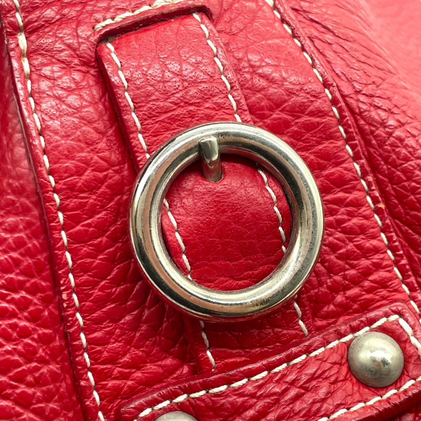 フルラ FURLA レザー ハンドバッグ トートバッグ ショルダー付き 赤 レッド シルバー金具 S93