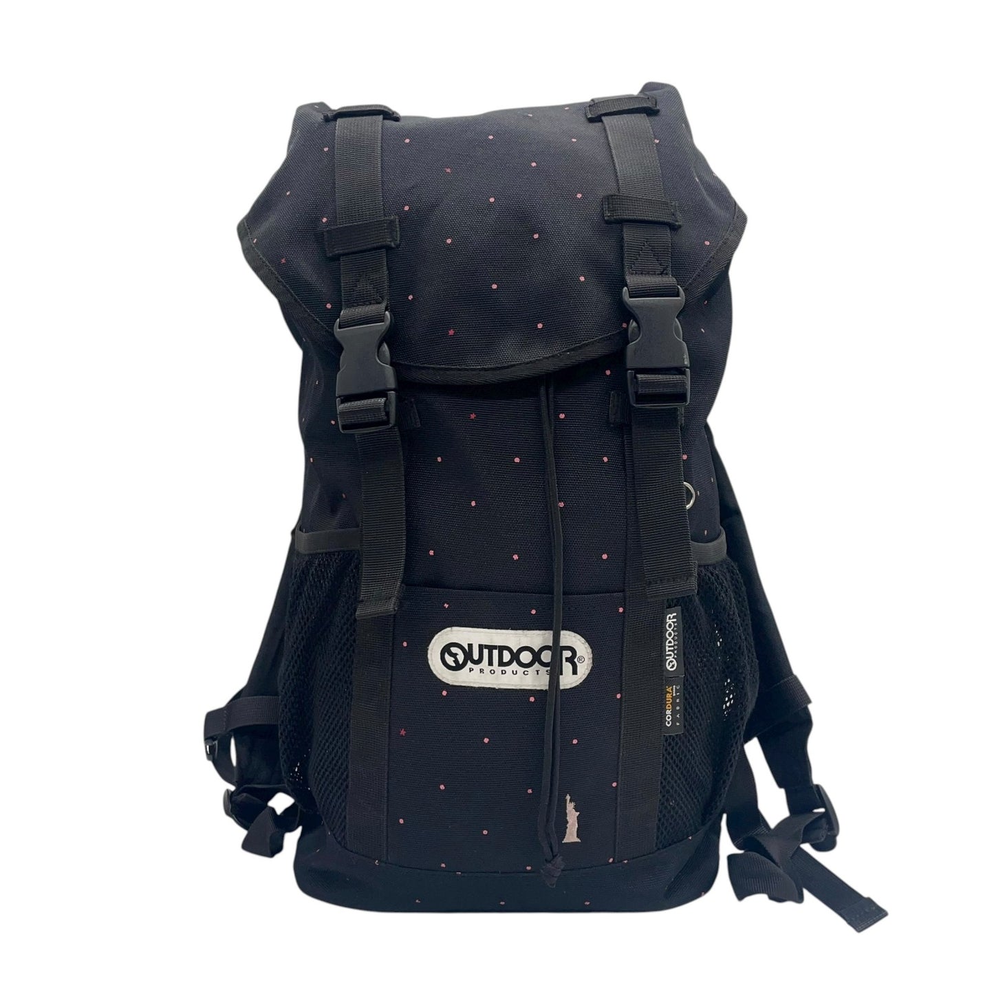 美品 アウトドアプロダクツ OUTDOOR PRODUCTS コーデュラ リュックサック バックパック 黒 ブラック ドット柄 S93