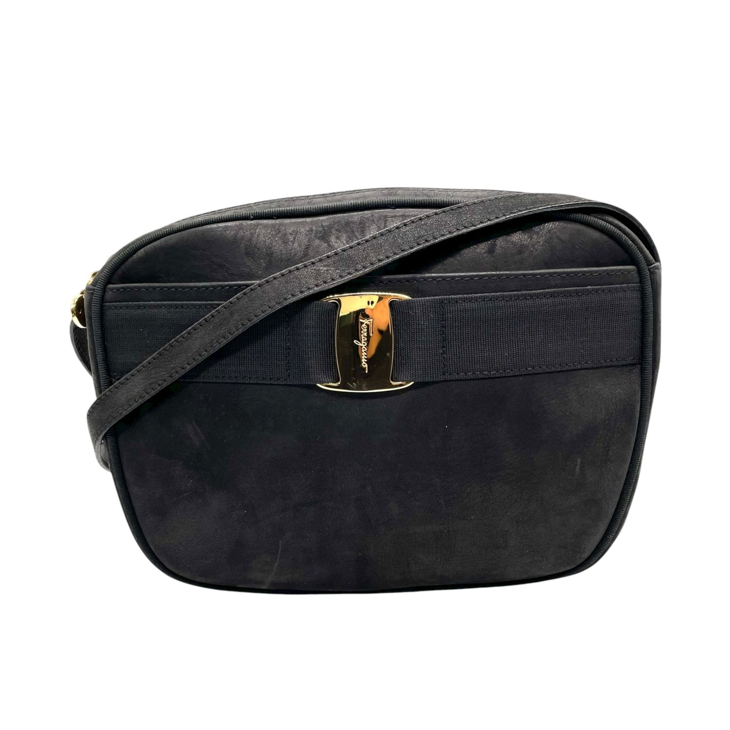 サルヴァトーレ フェラガモ Salvatore Ferragamo ヴァラリボン ショルダーバッグ スエード 黒 ブラック 金金具 ゴールド金具 ヴィンテージ C6