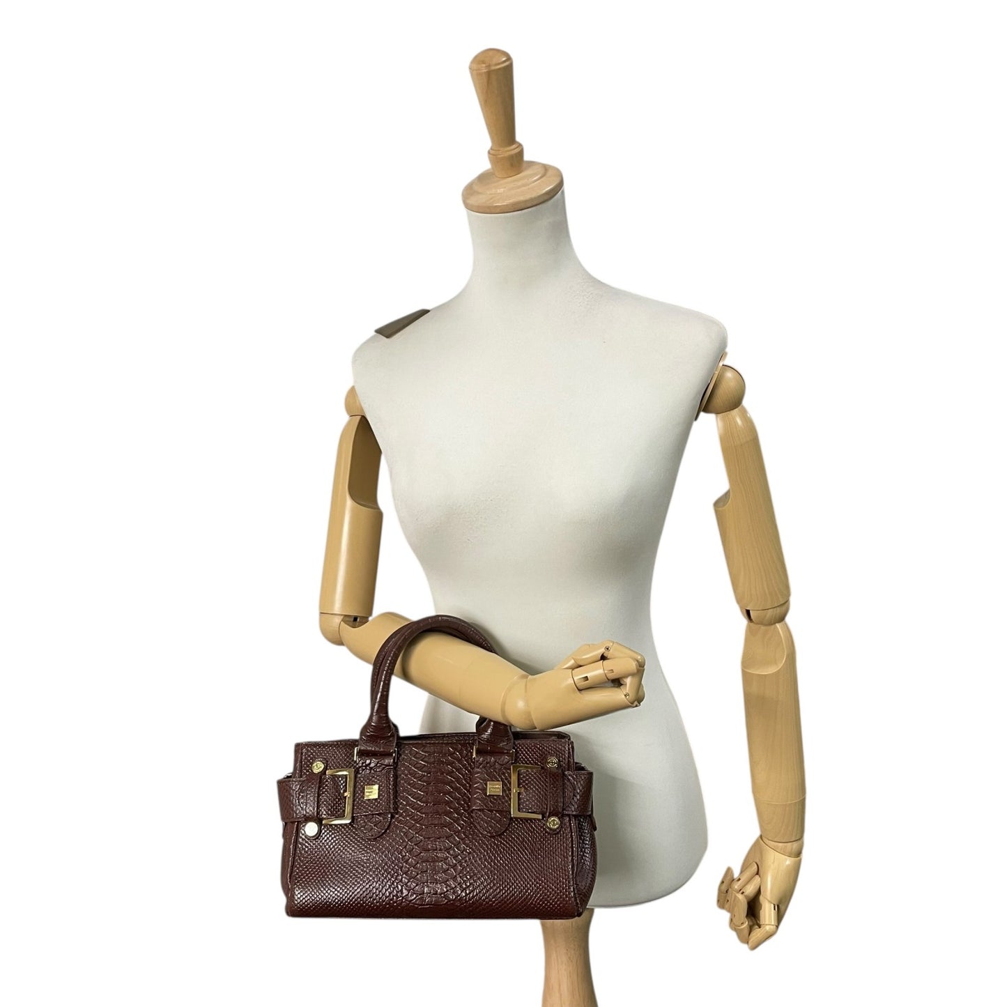 サマンサタバサ Samantha Thavasa 型押し レザー ハンドバッグ ブラウン 茶色 金金具 ゴールド金具 S51