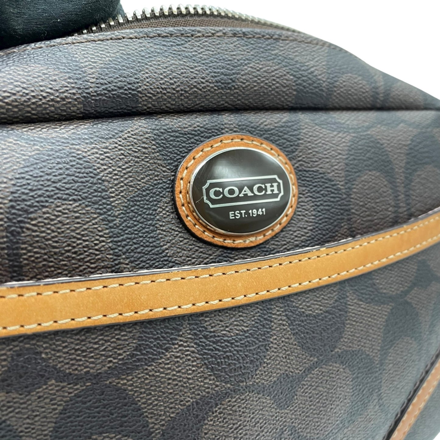 コーチ COACH シグネチャー PVC レザー ショルダーバッグ クロスボディ 茶色 ブラウン キャメル シルバー 3