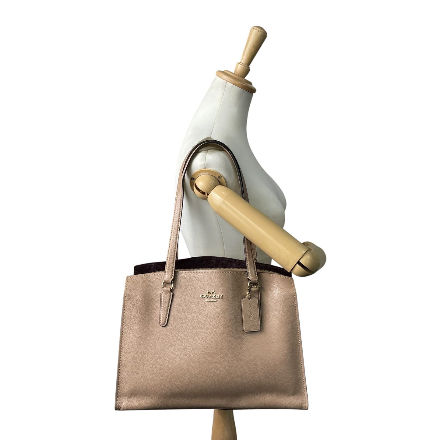 美品 コーチ COACH トートバッグ ハンドバッグ ペブルドレザー C4076 ベージュ A4収納可 金金具 ゴールド金具 ビジネスバッグ 2