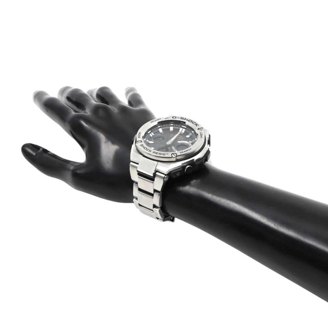 美品 CASIO カシオ G-SHOCK Gスチール GST-W110D ソーラー電波 シルバー メタル フルメタル 腕時計 メンズ クロノグラフ ワールドタイム アラーム タイマー LEDバックライト カシオ ジーショック CASIO GSTW110D G4