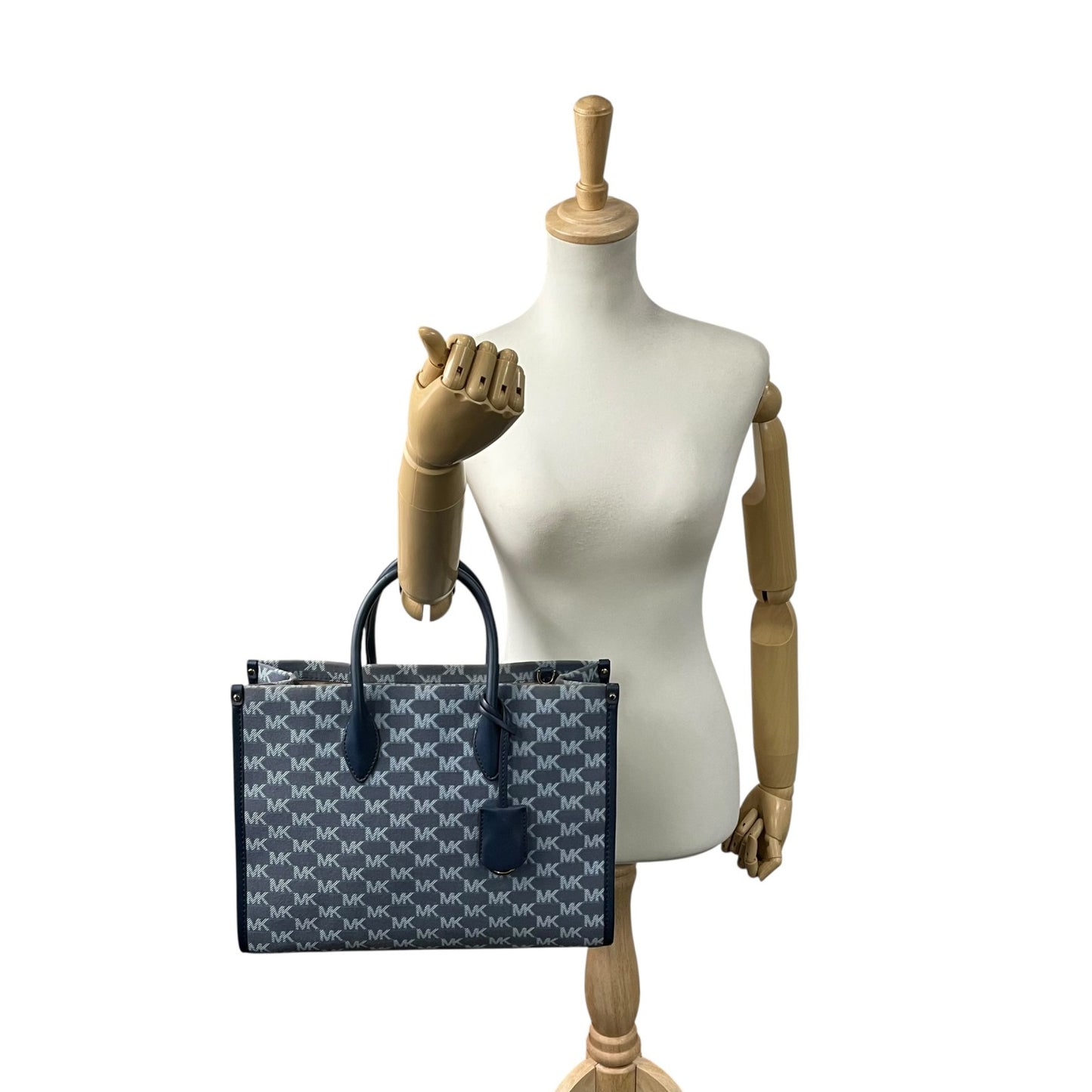 マイケルコース MICHAEL KORS トートバッグ MKロゴ 紺 ネイビー ジャカード 金金具 ゴールド金具 A4収納可 ハンドバッグ A2