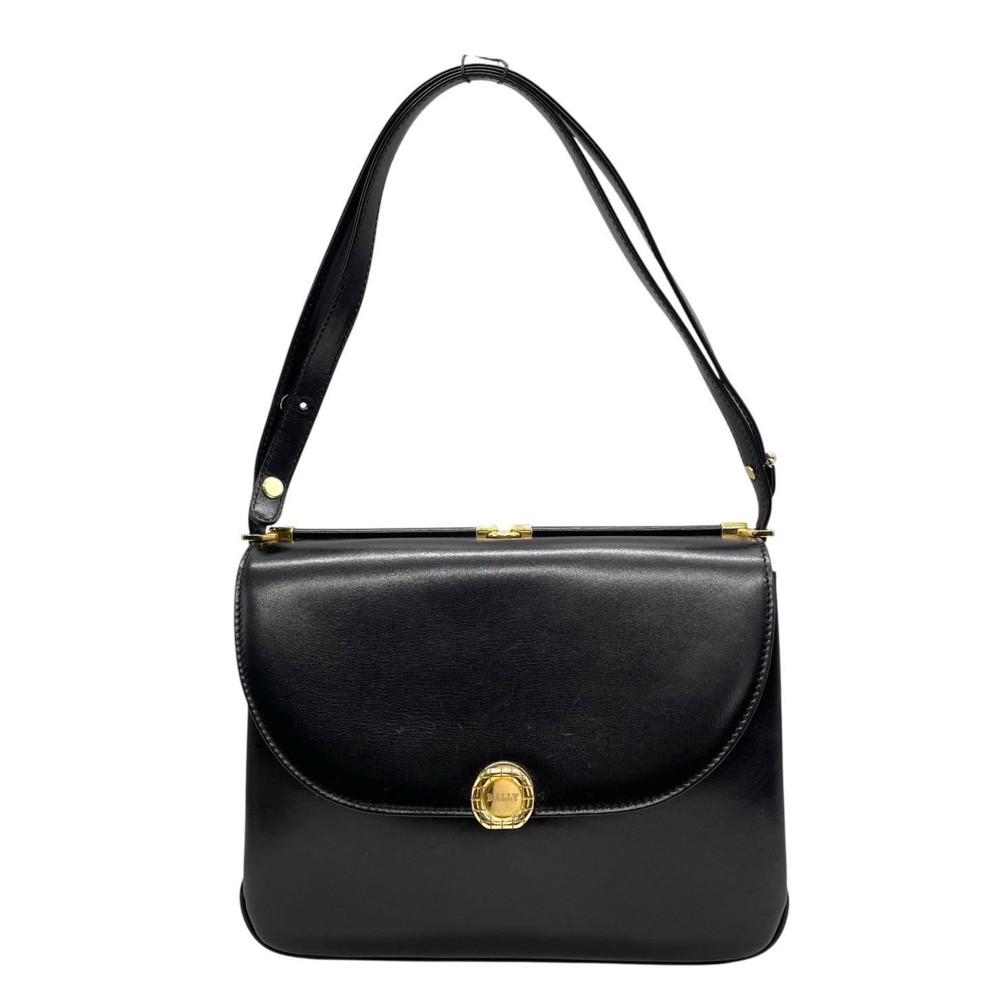 バリー BALLY ショルダーバッグ ヴィンテージ レザー 黒 ブラック 金金具 ゴールド金具 3層 フラップ 高級感 C3