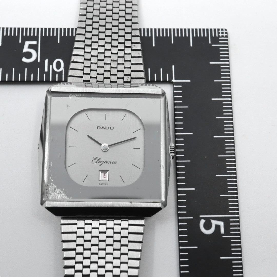 【稼働品】 RADO Elegance ラドー エレガンス 腕時計 自動巻き シルバー文字盤 スクエア デイト表示 メンズ レディース ユニセックス ヴィンテージ アナログ ドレスウォッチ アンティーク クラシック メッシュブレス G4
