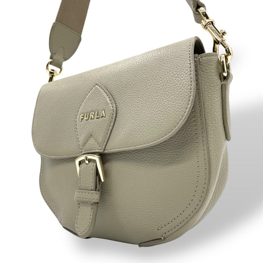 フルラ FURLA ショルダーバッグ クロスボディ グレインレザー ベージュグレー 金 ゴールド金具 レディース S18