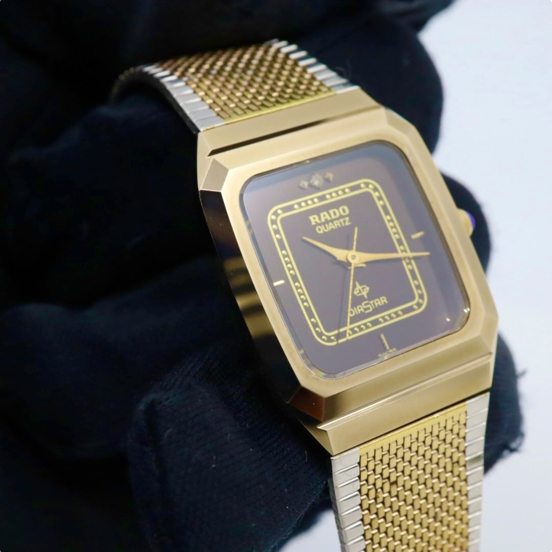 【美品/電池交換済】ラドー 腕時計 110.9509.3 レディース クオーツ ゴールド ブラウン文字盤 スクエア ヴィンテージ アナログ ドレスウォッチ アンティーク クラシックデザイン エレガント メッシュブレス クリーニング済み G1