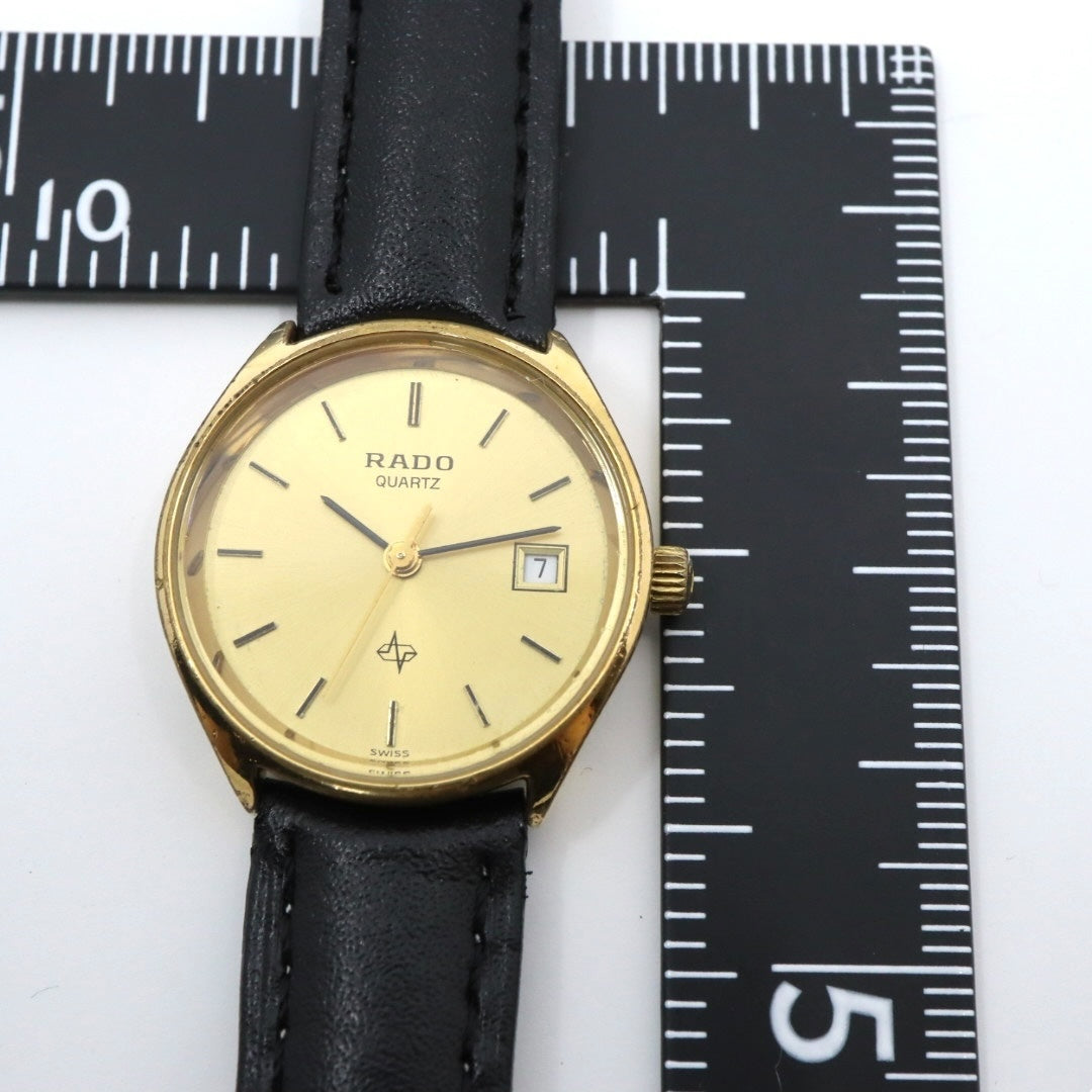 【美品/電池交換済/新品ベルト(社外品)】ラドー 腕時計 111.5141.2 レディース クオーツ ゴールド文字盤 デイト表示 ヴィンテージ アナログ ドレスウォッチ アンティーク クラシックデザイン エレガント 薄型 クリーニング済み G1