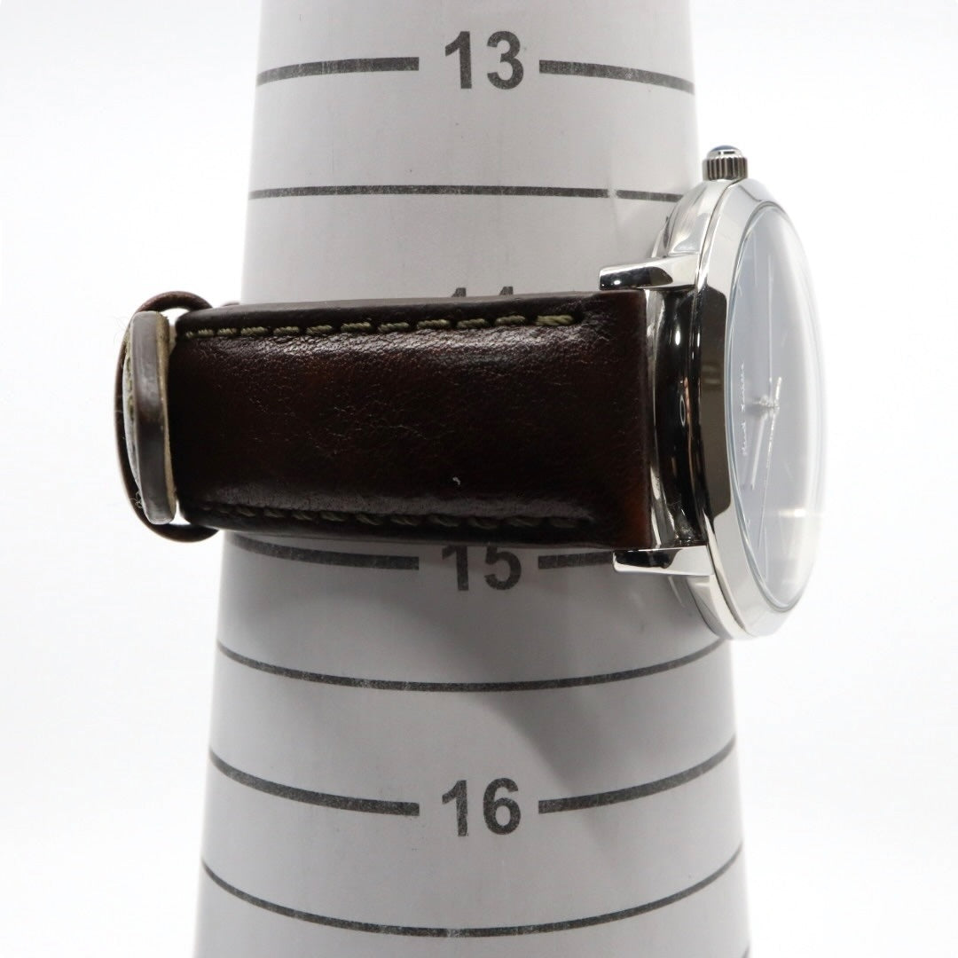 美品 【電池交換済】ポールスミス Paul Smith 腕時計 The City 1009 メンズ クオーツ アナログ ブルーダイヤル ブラウンレザーベルト シルバーケース シンプル クラシック ビジネス ドレスウォッチ エレガント クリーニング済み G2