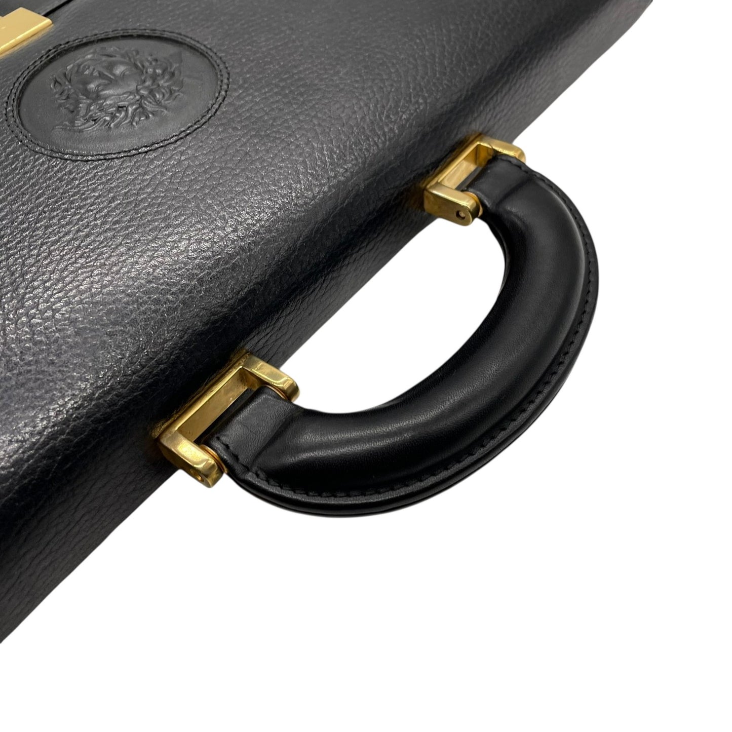 美品 ヴェルサーチ VERSACE メデューサ レザー ブリーフケース 書類バッグ ビジネスバッグ 黒 ブラック ゴールド金具 メンズ E