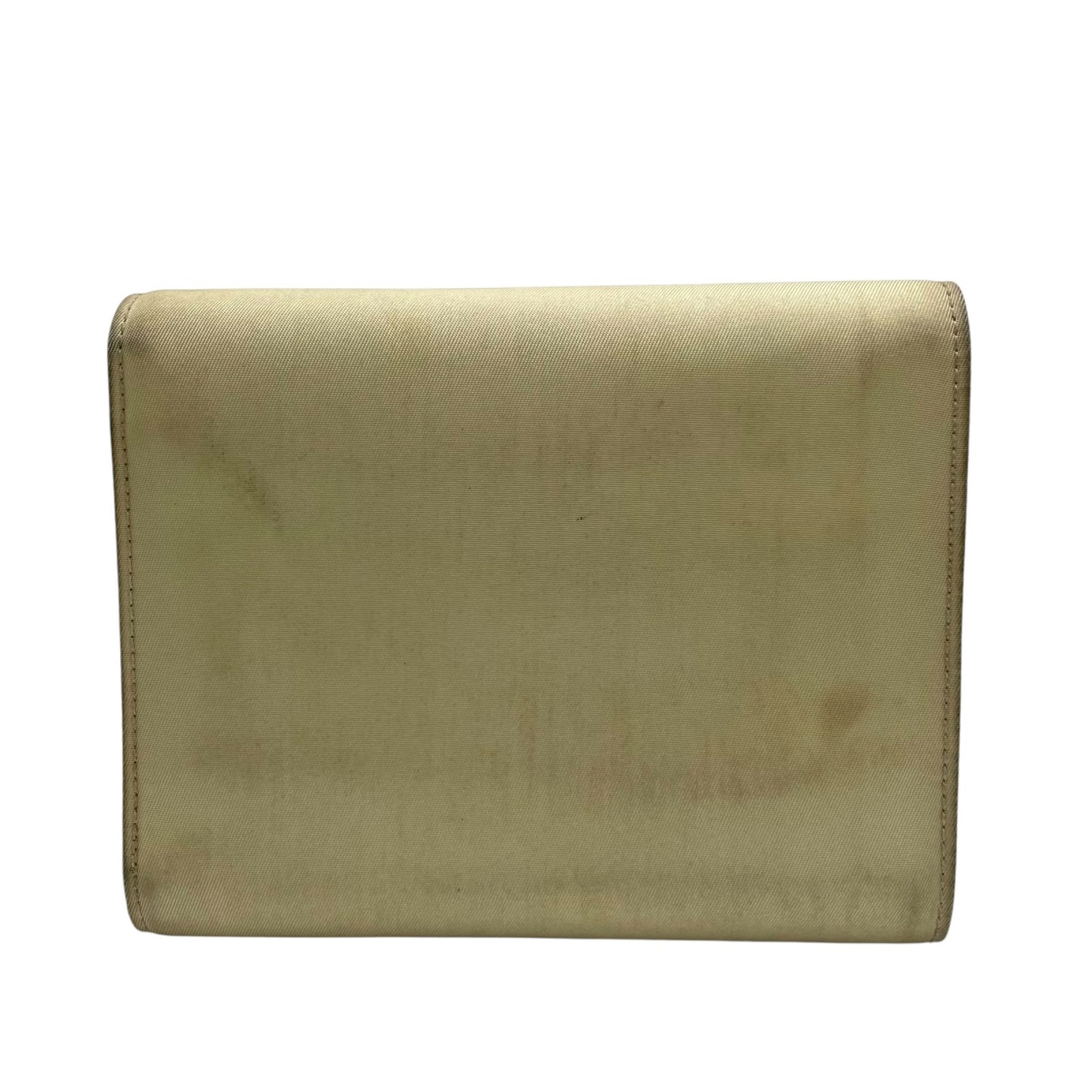 プラダ PRADA 三つ折り財布 コンパクトウォレット ベージュ ナイロン レザー 三角ロゴプレート トライアングルロゴ ゴールド金具 レディース M1