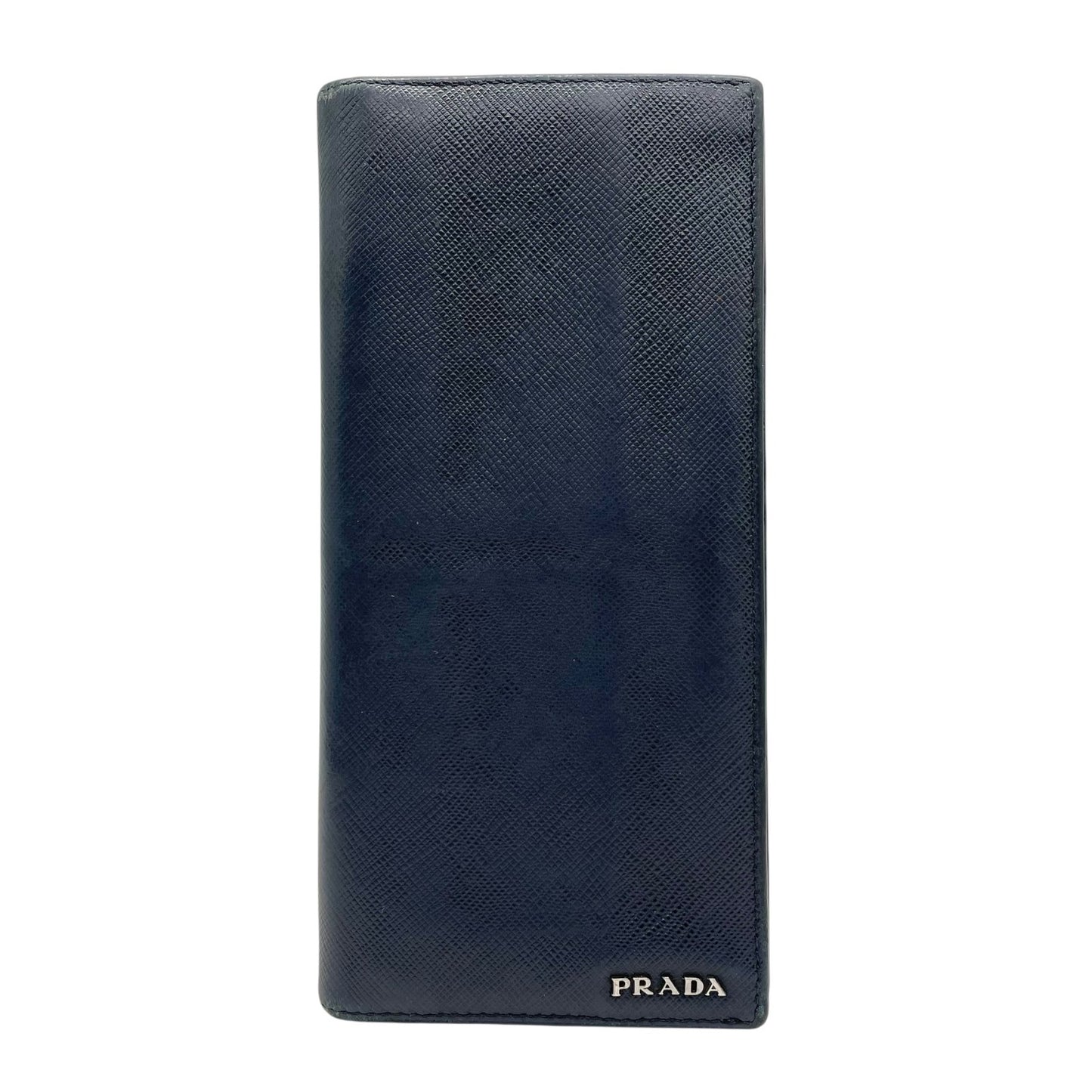 プラダ PRADA 長財布 ネイビー 紺 サフィアーノレザー シルバー金具 ロゴ 2MV836 メンズ M1