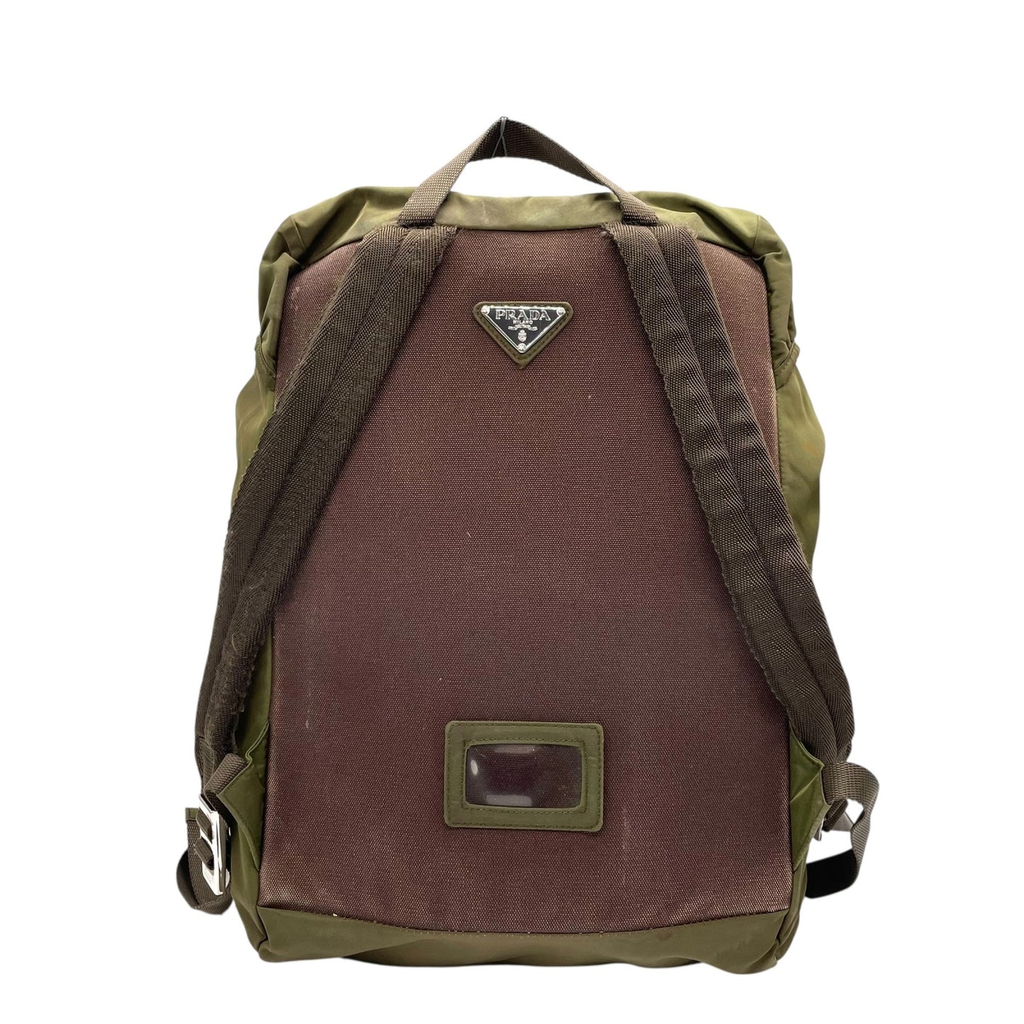 プラダ PRADA リュックサック バックパック カーキ 茶 ブラウン ナイロン 三角ロゴプレート トライアングルロゴ シルバー金具 メンズ レディース Z4