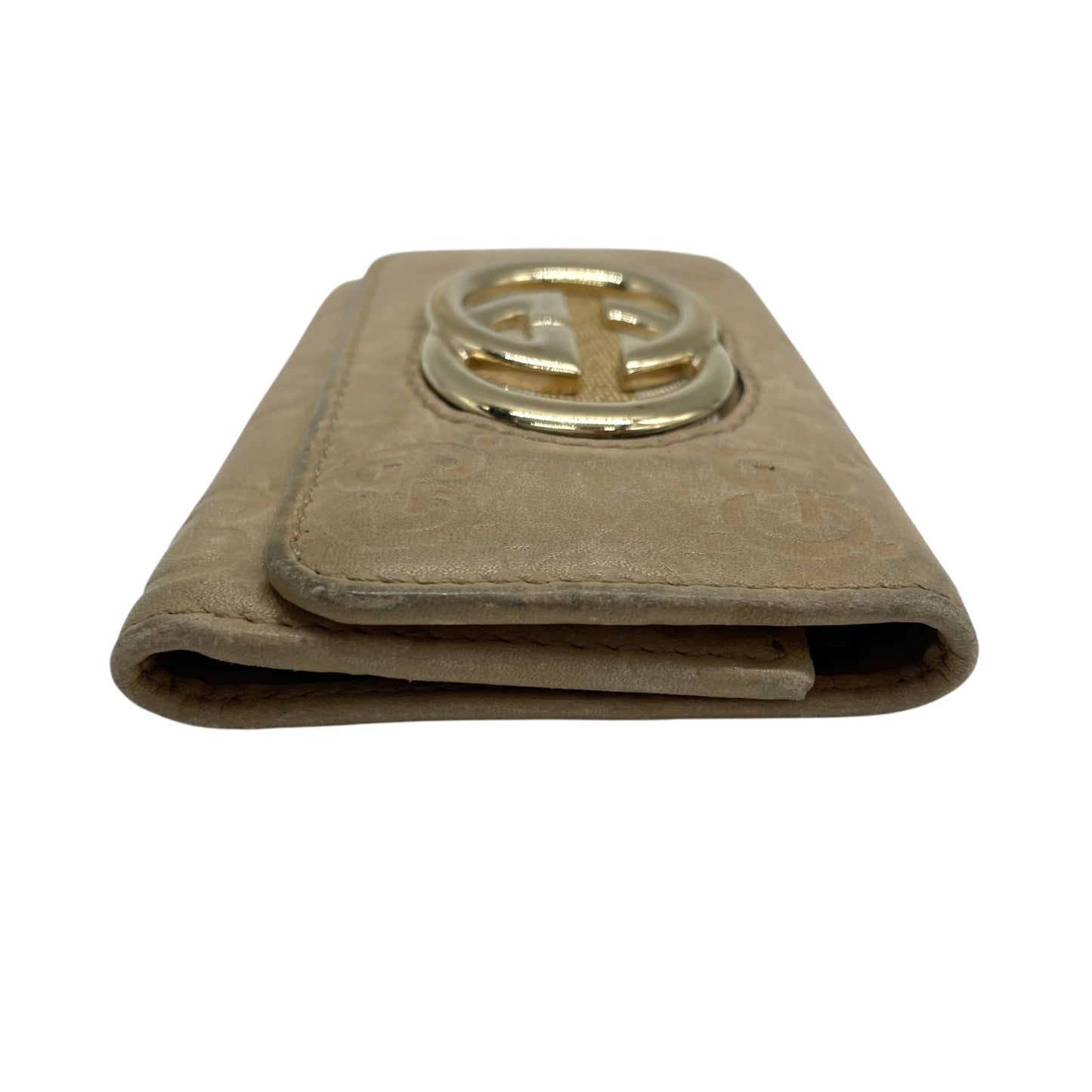 グッチ GUCCI グッチシマ 三つ折り キーケース インターロッキングG ベージュ レザー ゴールド金具 レディース M5