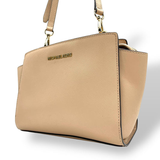 マイケルコース MICHAEL KORS ショルダーバッグ ベージュ レザー ゴールド金具 ロゴ 斜め掛け可 ファスナー開閉 レディース S98