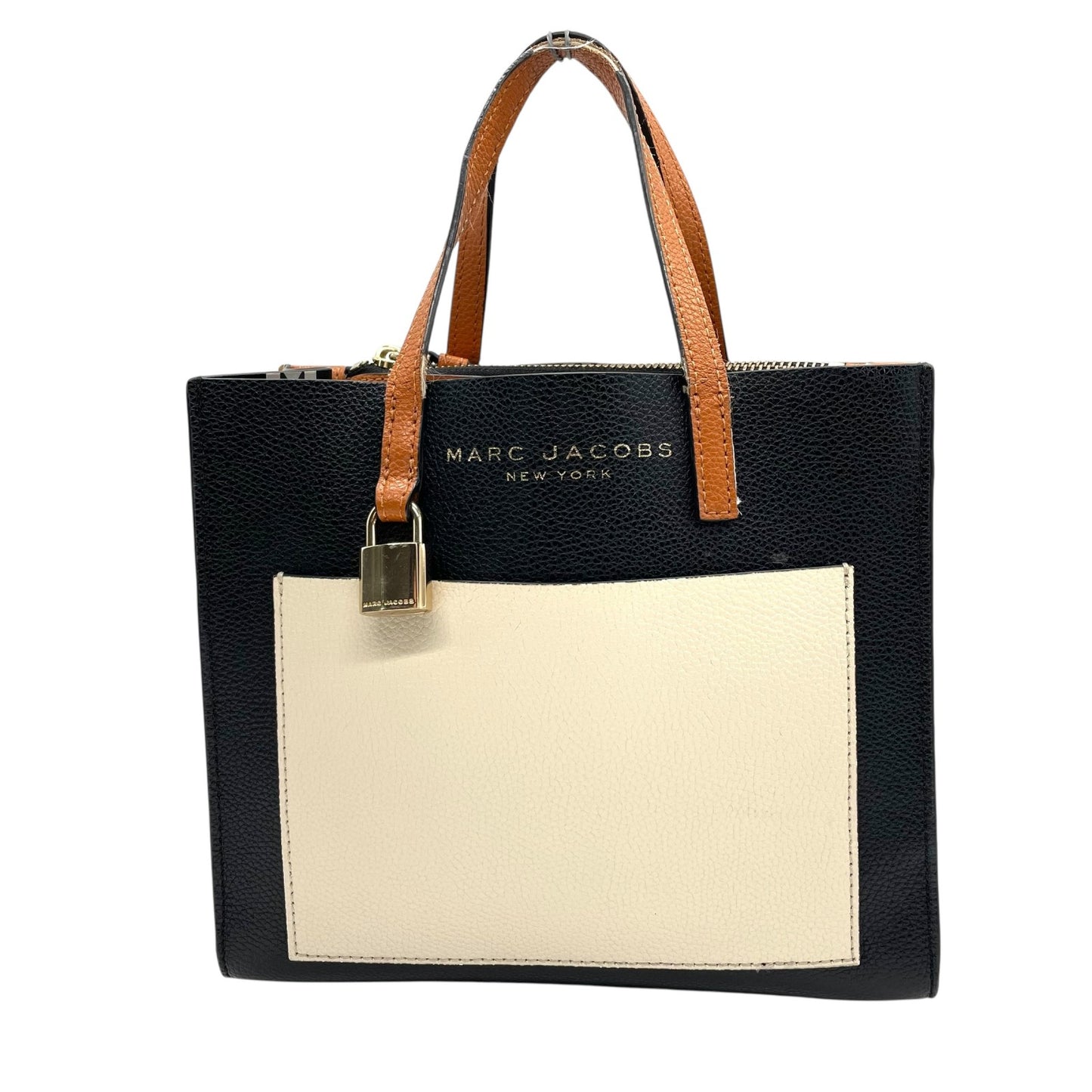 マークジェイコブス MARC JACOBS THE MINI GRIND BAG 2WAY ハンドバッグ ショルダーバッグ 黒 ブラック 白 アイボリー ベージュ レザー ゴールド金具 手提げ 斜め掛け可 ロゴ パドロック グラインド レディース S21