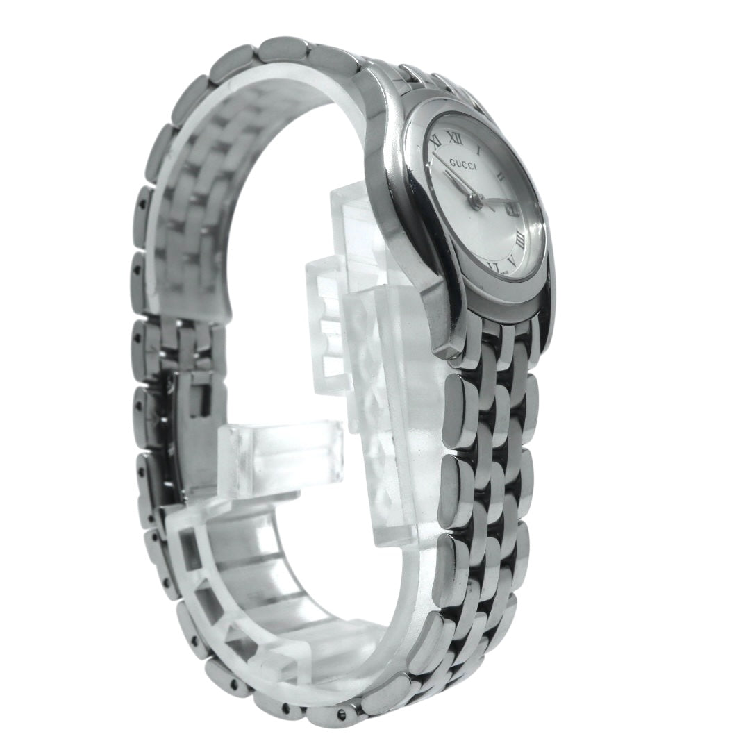 【電池交換済／クリーニング済】グッチ GUCCI 5500L 腕時計 レディースウォッチ クォーツ シルバー文字盤 ローマンインデックス デイト表示 ステンレススチール クラシック エレガント ドレスウォッチ ビジネス 稼働品 G3