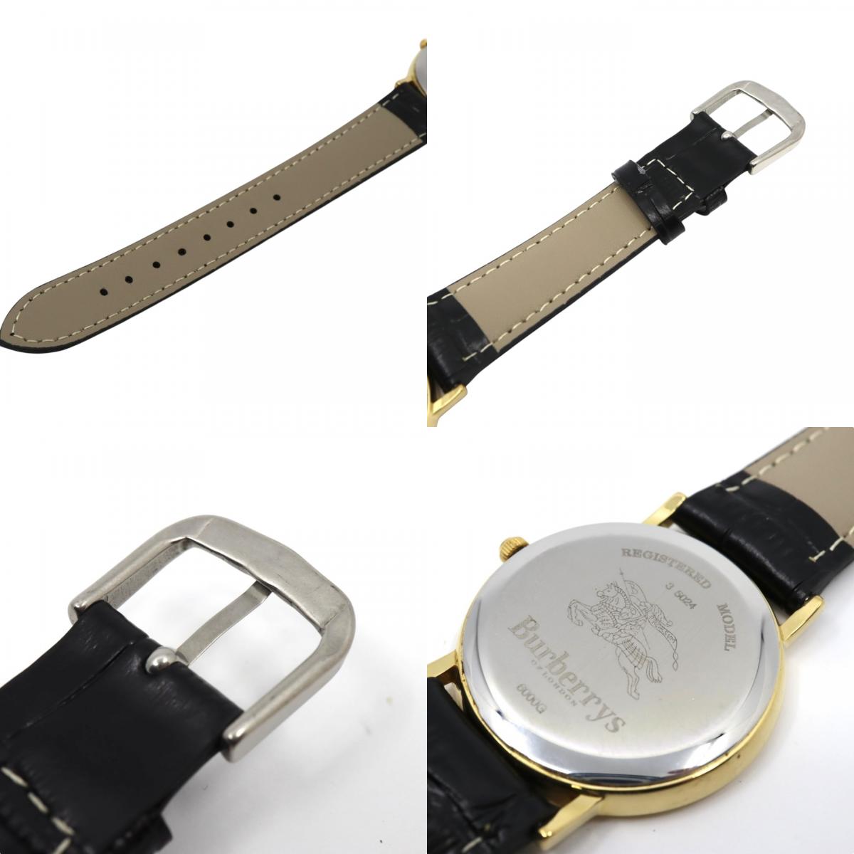 美品 電池交換済 新品ベルト バーバリー Burberrys 6000G 腕時計 メンズウォッチ クォーツ ゴールド ホワイト文字盤 ローマンインデックス ホースロゴ クラシック ヴィンテージ エレガント ドレスウォッチ 稼働品 G3