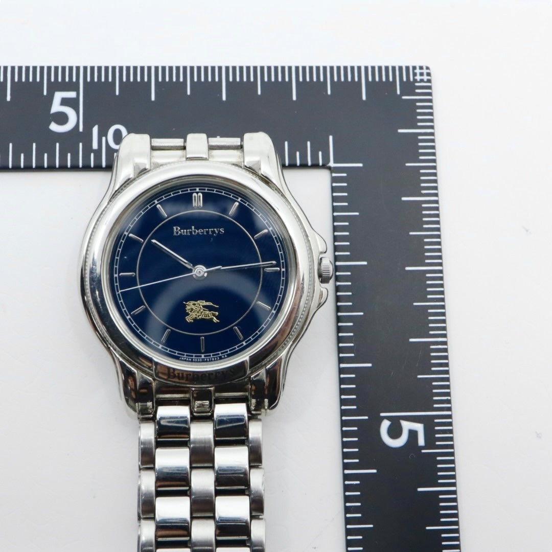 美品 電池交換済 クリーニング済 バーバリー Burberrys 腕時計 5530-F52339 メンズウォッチ クォーツ ネイビー文字盤 シルバー ステンレススチール ホースロゴ クラシック ヴィンテージ エレガント ドレスウォッチ ビジネス 稼働品 G3