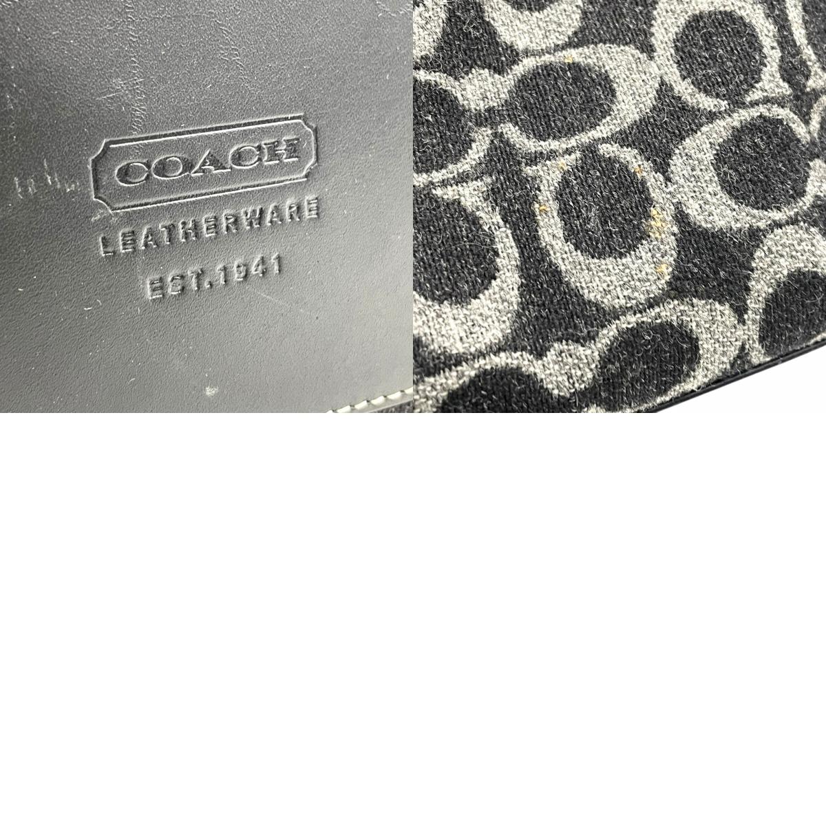 美品 COACH コーチ シグネチャー トートバッグ ハンドバッグ 黒 ブラック グレー ウール レザー シルバー金具 ロゴ ファスナー開閉 レディース S11