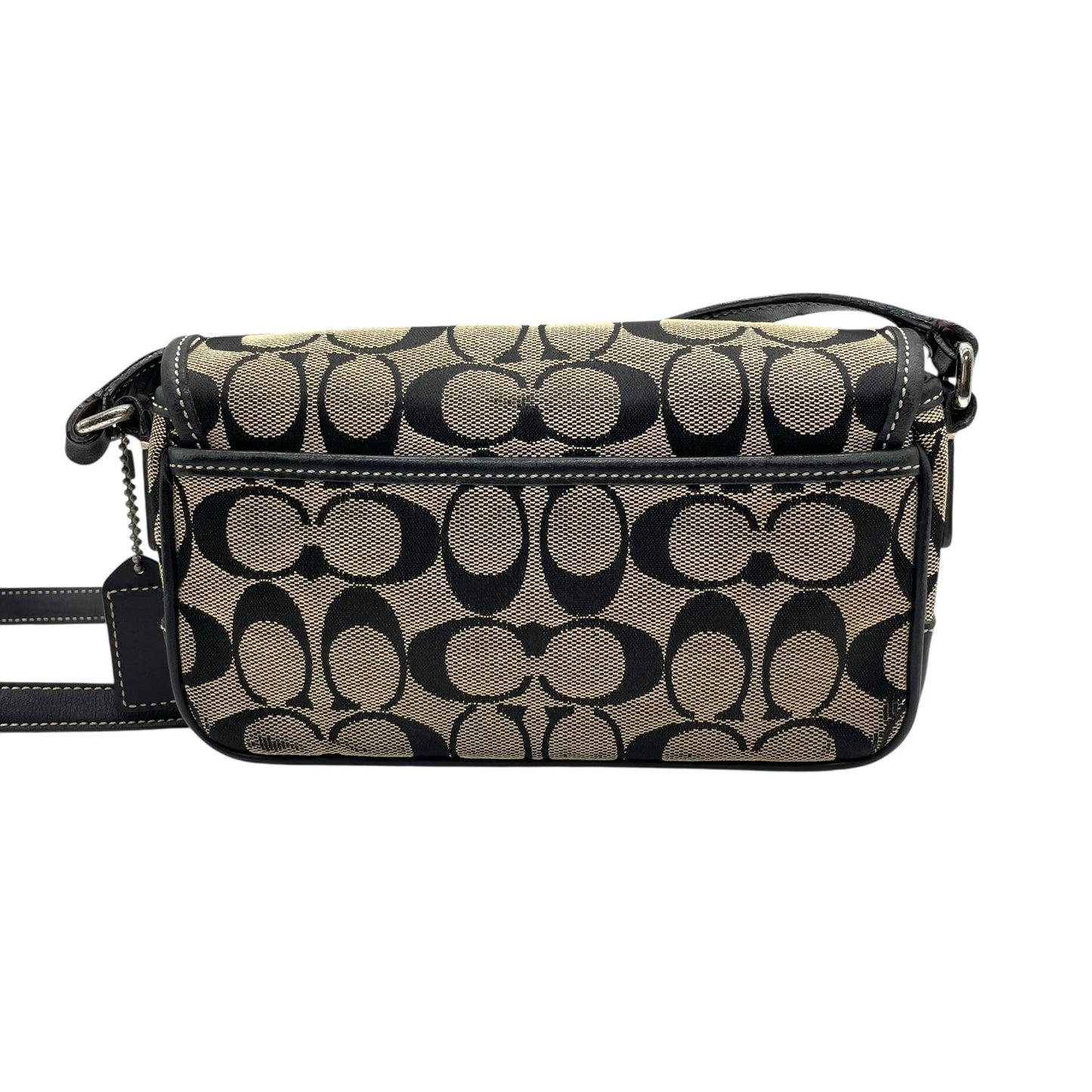 COACH コーチ ショルダーバッグ シグネチャー キャンバス レザー 黒 ブラック ベージュ シルバー金具 フラップ ベルト 横長 Y2K ミニバッグ 斜め掛け可 レディース S6