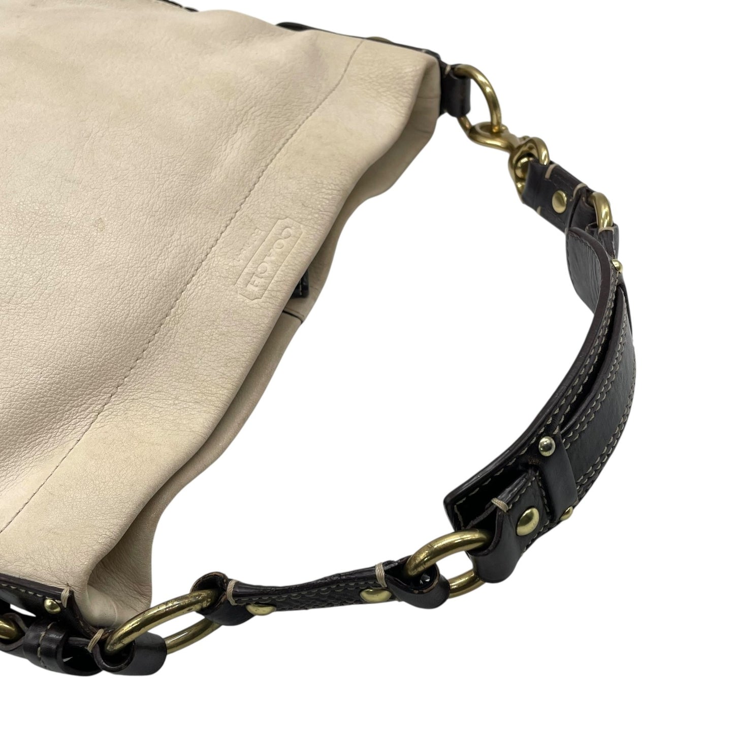 COACH コーチ カーリー ショルダーバッグ ワンショルダー セミショルダー ハンドバッグ レザー アイボリー ブラウン 茶 ゴールド金具 10615 ターンロック ベルト 肩掛け可 レディース T4