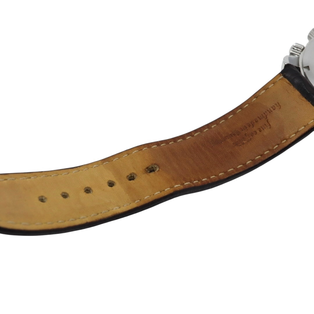 【極美品/電池交換済】 ZEPPELIN ツェッペリン 100周年記念モデル 7640-1 腕時計 メンズ クロノグラフ ビッグデイト アイボリー文字盤 ブラウンレザー ドイツ製 パイロットウォッチ クラシック エレガント アナログ クォーツ 稼働品 G2