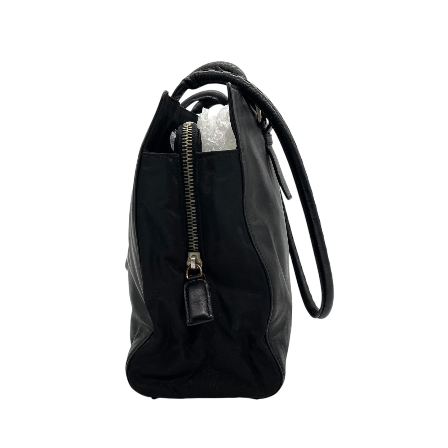 PRADA プラダ トートバッグ ワンショルダーバッグ 黒 ブラック NERO オールレザー シルバー金具 B5339 型押しロゴ 肩掛け可 ファスナー開閉 レディース D7