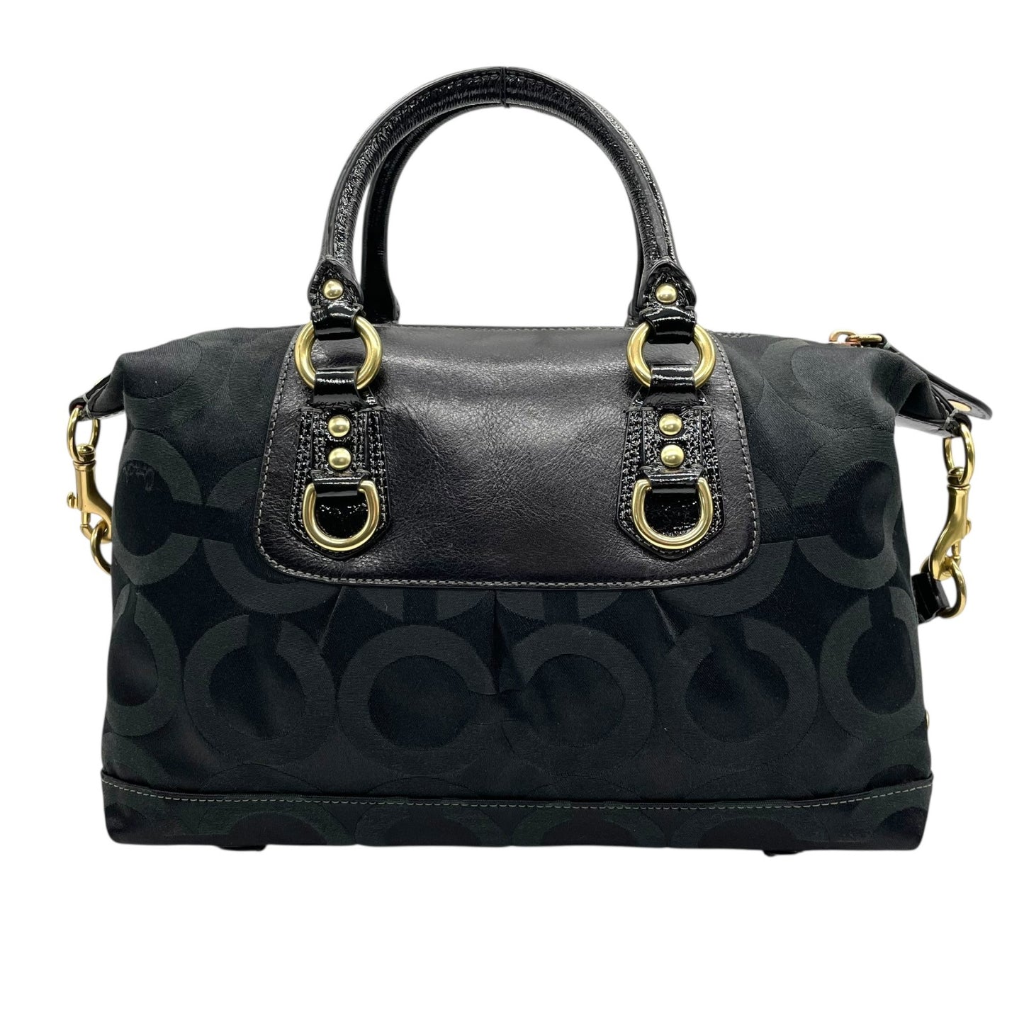 コーチ COACH 2WAY ハンドバッグ ボストンバッグ ショルダーバッグ 12947 シグネチャー 黒 ブラック ジャガード レザー 金金具 ゴールド金具 チャーム付き E5