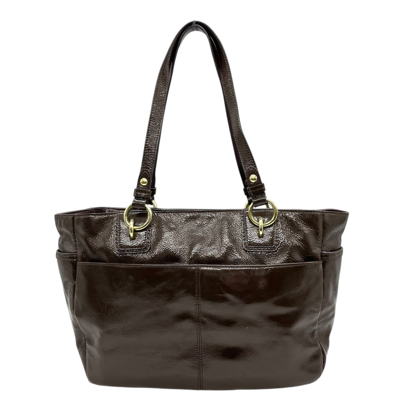 コーチ COACH トートバッグ パテントレザー F20431 茶色 ブラウン 金金具 ゴールド金具 チャーム付き A4対応 通勤 通学 S93