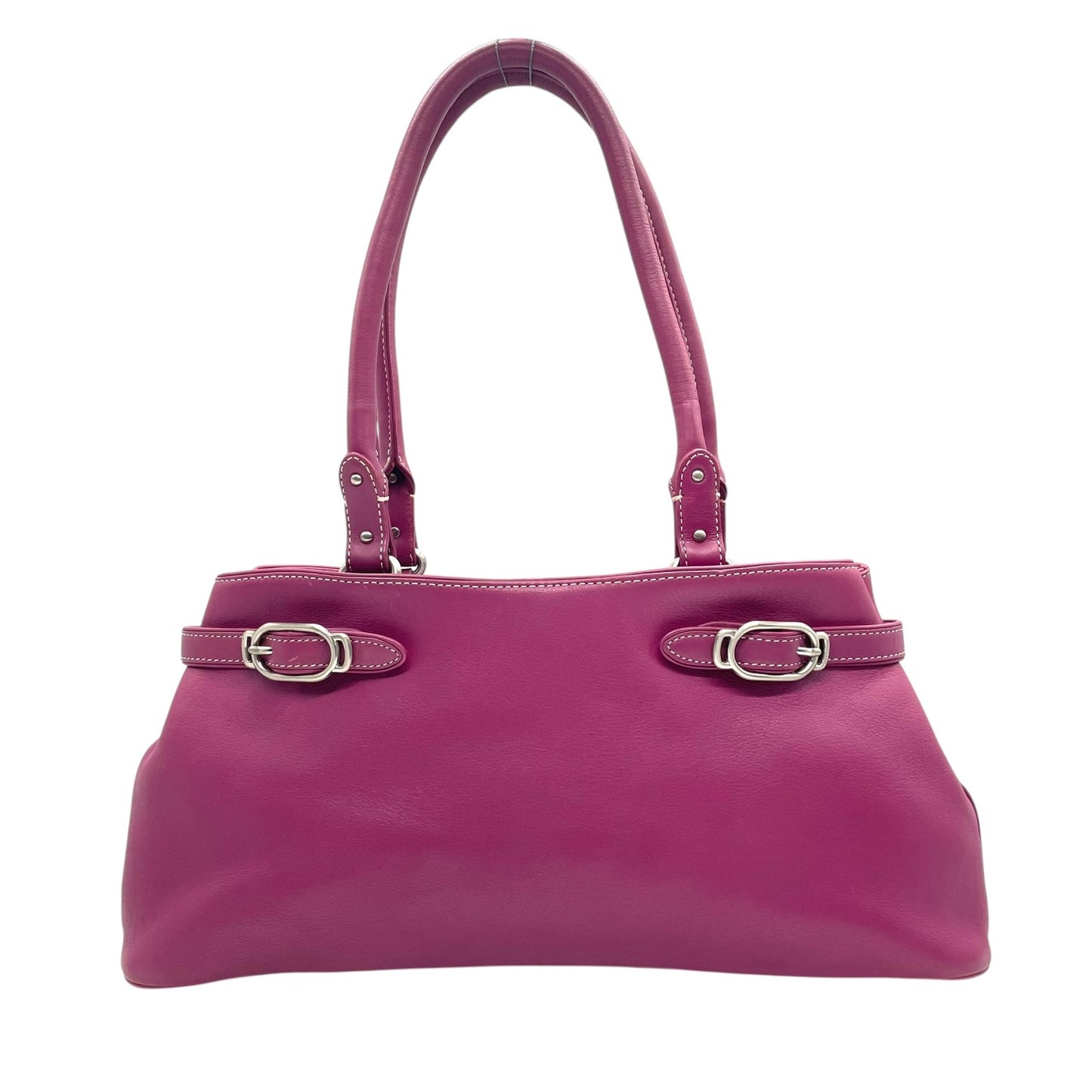 コールハーン COLE HAAN ハンドバッグ ロングハンドル レザー パープル ピンク シルバー金具 ステッチデザイン 上品カラー T3