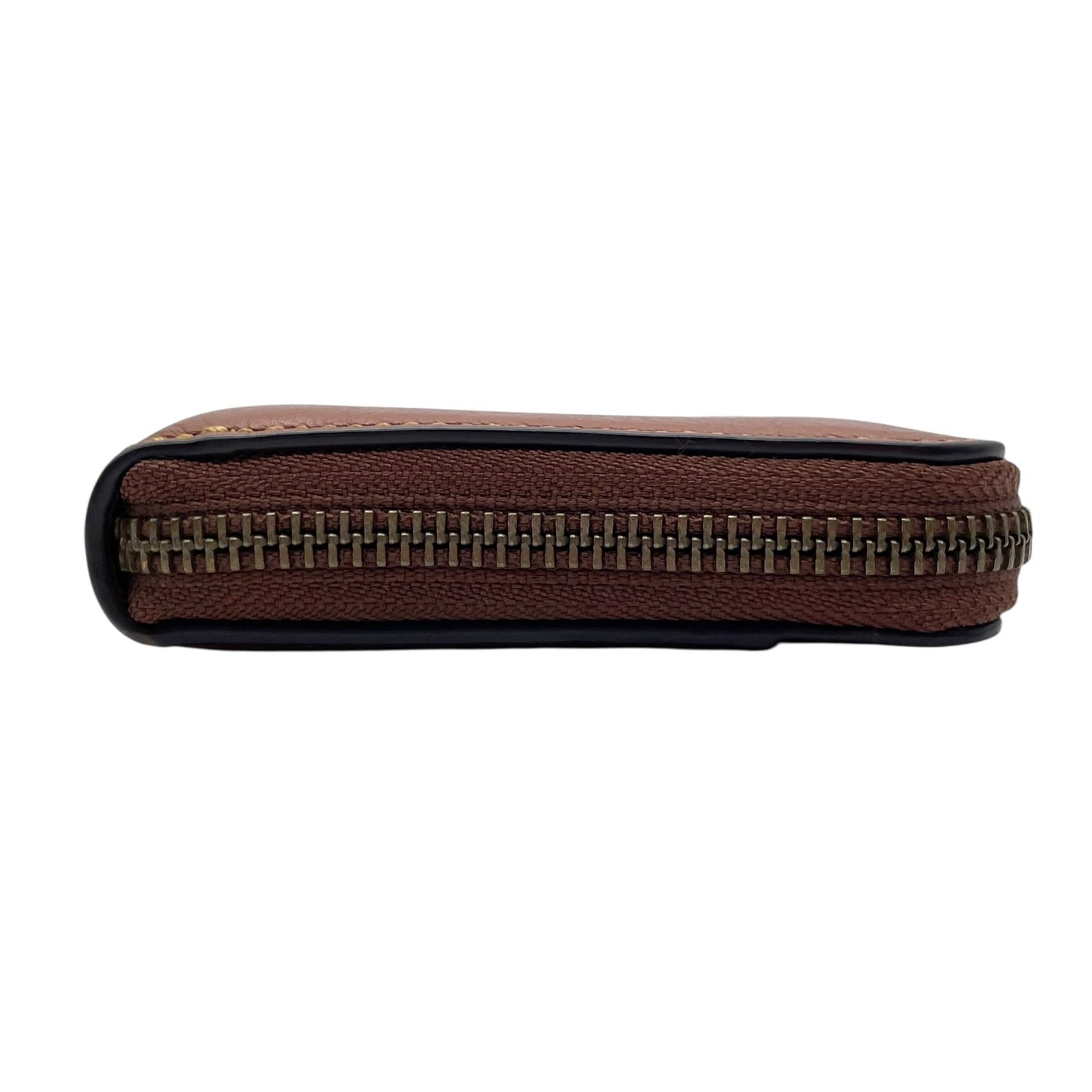 美品 コーチ COACH 長財布 ブラウン 茶色 レザー ラウンドジップ ラウンドファスナー ロゴ型押し シンプル ウォレット W4