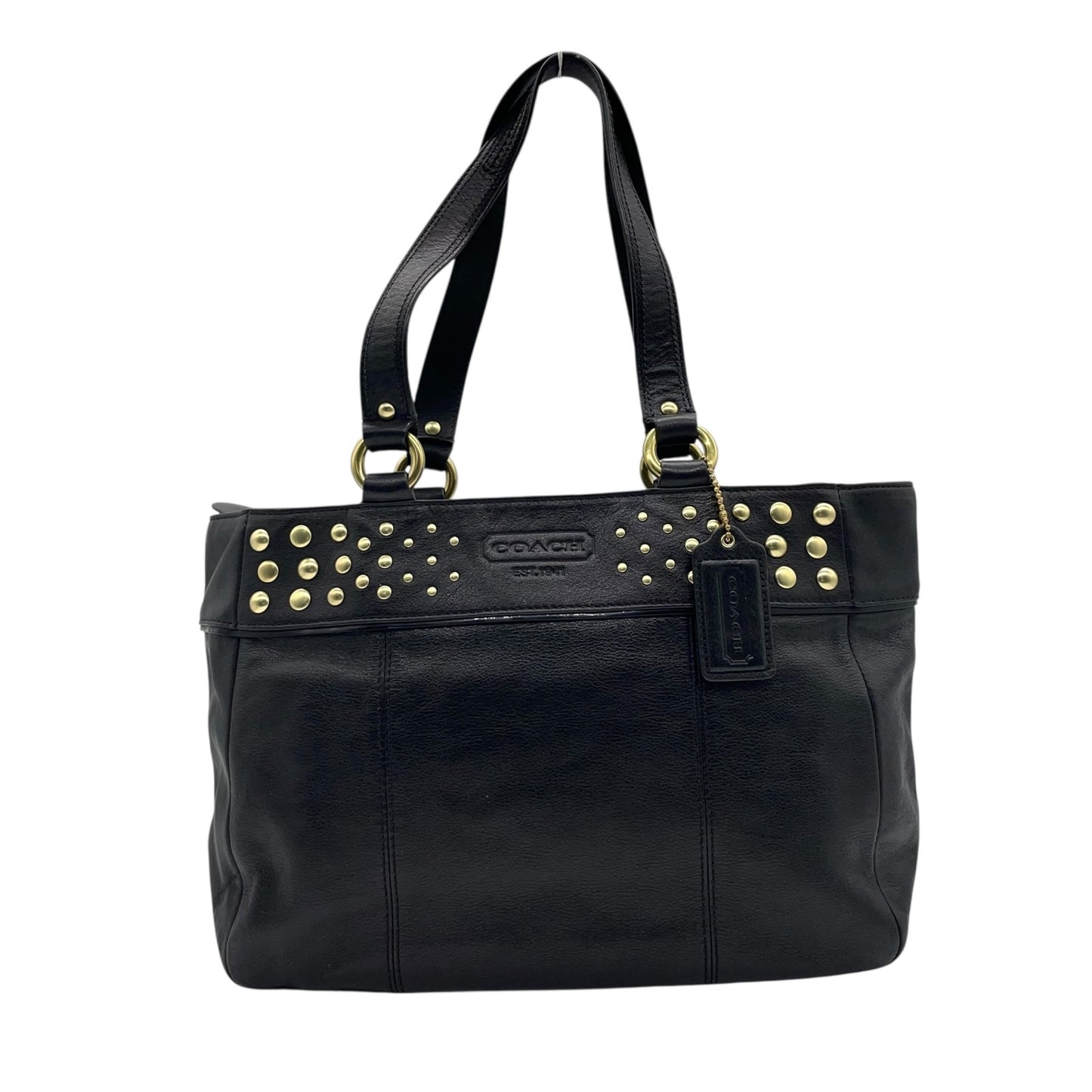 コーチ COACH ハンドバッグ ミニトート F15235 イーストウエスト ブラック レザー ゴールド金具 スタッズ ロゴチャーム付き レディース U17