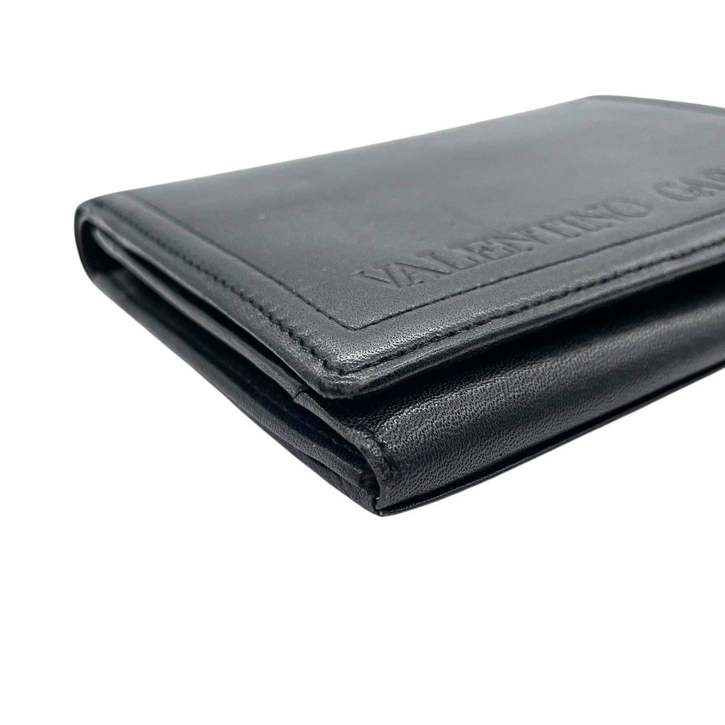 ヴァレンティノ ガラヴァーニ VALENTINO GARAVANI レザー 二つ折り財布 黒 ブラック ロゴ刻印 ゴールド金具 金金具 ヴィンテージ メンズ レディース W4
