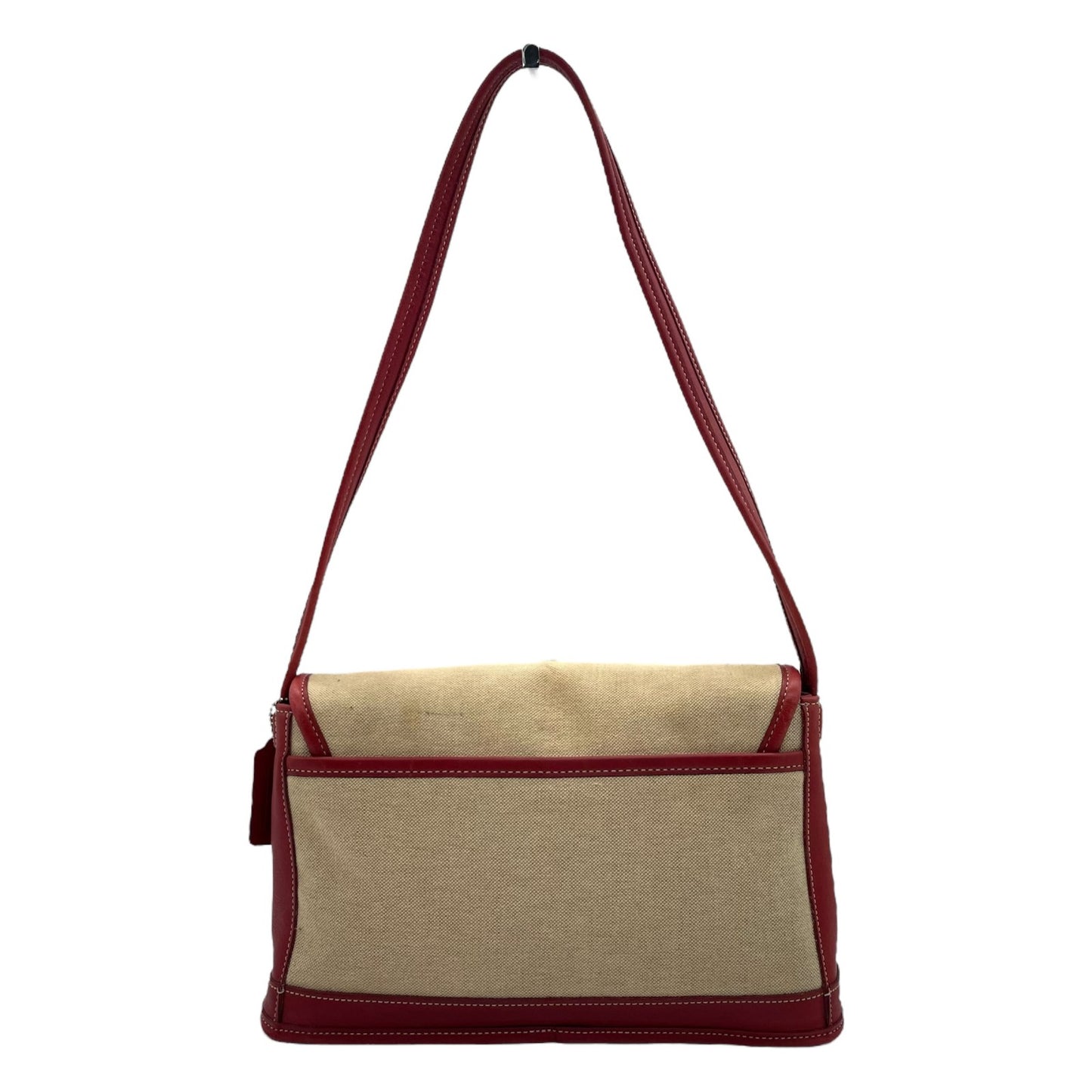 コーチ COACH キャンバス レザー ショルダーバッグ ワンショルダー 6114 ベージュ 赤 レッド フラップデザイン ロゴチャーム付き 上品カラー U17