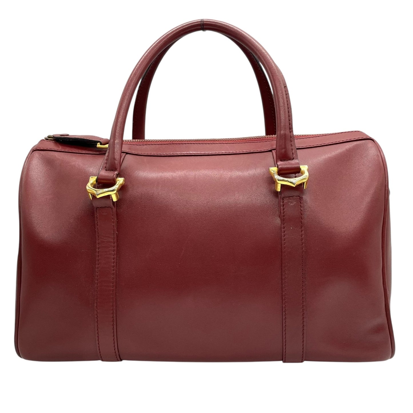 カルティエ Cartier マストライン ハンドバッグ ミニボストン ボルドー ワインレッド 赤 レザー ゴールド金具 2Cモチーフ 南京錠 レディース B