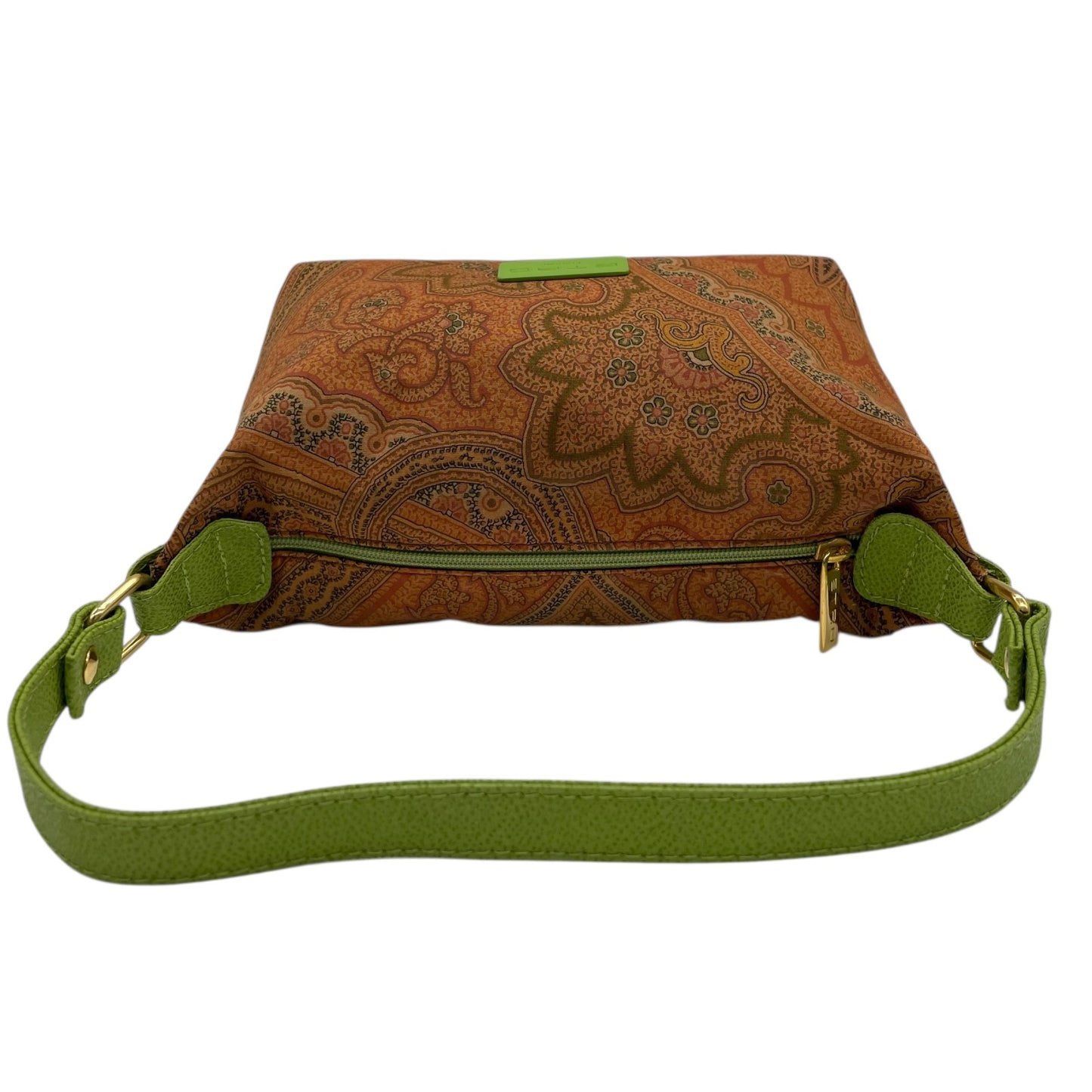 【未使用級】ETRO エトロ ハンドバッグ ミニバッグ アクセサリーポーチ ペイズリー柄 ブラウン グリーン ファブリック レザー ゴールド金具 レディース K11