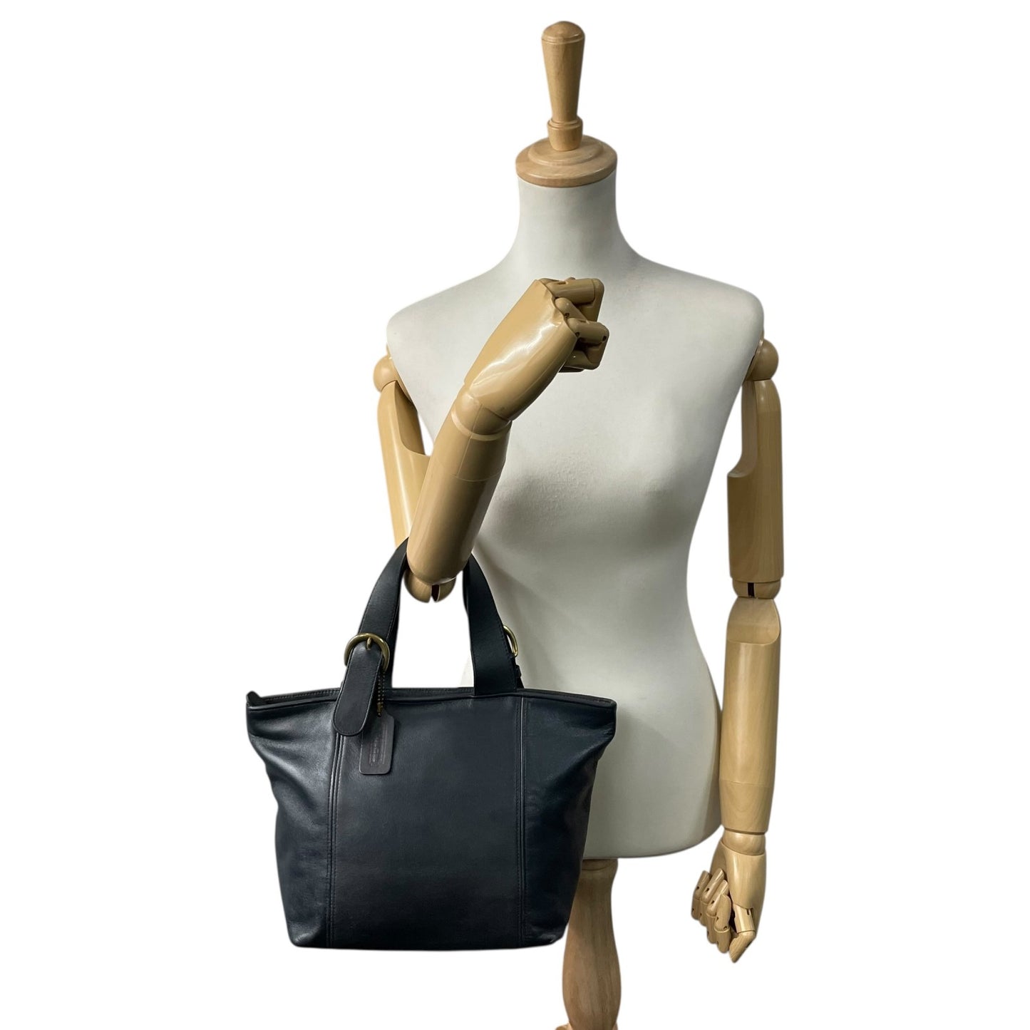 コーチ COACH オールドコーチ ハンドバッグ ミニトートバッグ 紺 ネイビー レザー ゴールド金具 ファスナー開閉 ロゴチャーム USA製 ヴィンテージ レディース S12