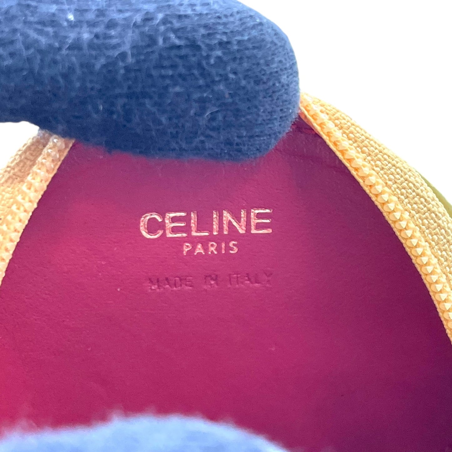 セリーヌ CELINE ラウンド サークルロゴ コインケース ベージュ ゴールド金具 金 イエロー 黄色 レザー ロゴ刻印 ヴィンテージ M3
