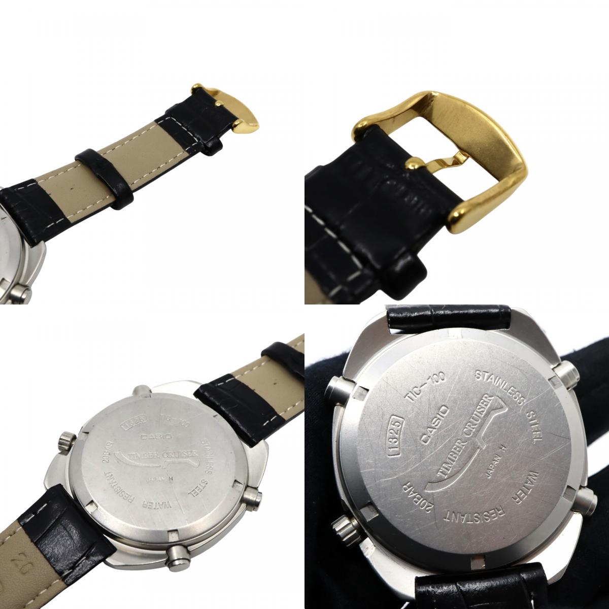 【稼働品】カシオ ティンバークルーザー TIC-100 腕時計 メンズ アナデジ クロノグラフ 20気圧防水 クオーツ ステンレス レザーベルト ブラック 黒文字盤 シルバー ヴィンテージ 希少 レトロ アウトドア G9